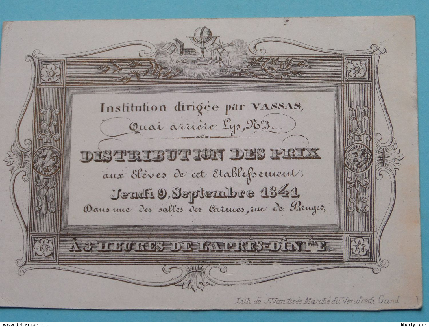 Institution Dirigée Par VASSAS > DISTRIBUTION Des PRIX Jeudi 9 Sept 1841 ( Porcelein / Porcelaine - Zie / Voir SCANS ) ! - Cartes De Visite