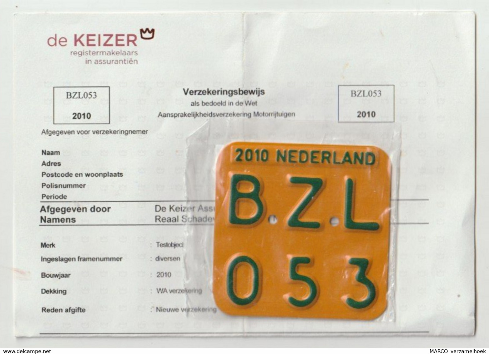 License Plate-nummerplaat-Nummernschild Moped-wheelchair Nederland-the Netherlands 2010 - Kennzeichen & Nummernschilder
