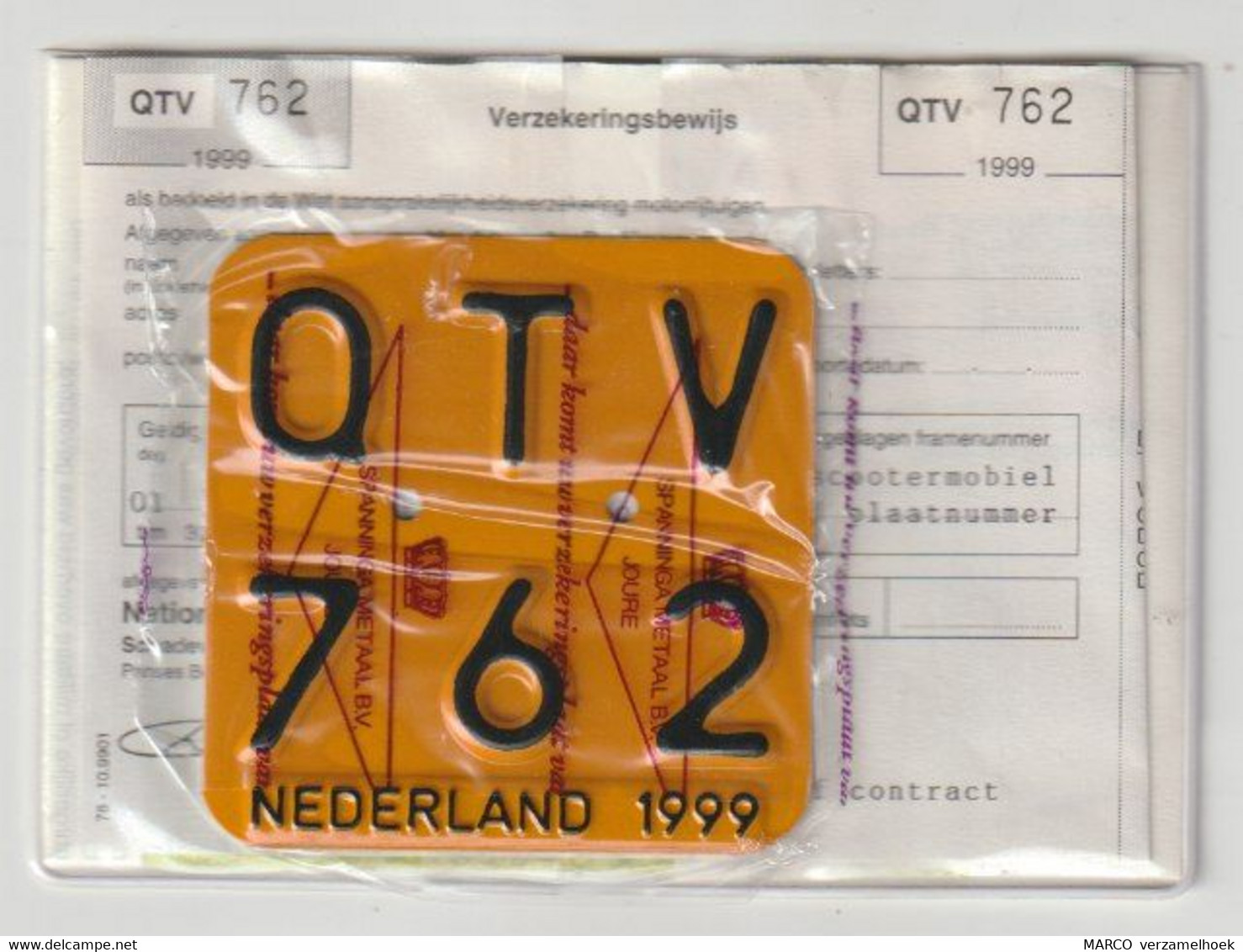 License Plate-nummerplaat-Nummernschild Moped-wheelchair Nederland-the Netherlands 1999 - Kennzeichen & Nummernschilder