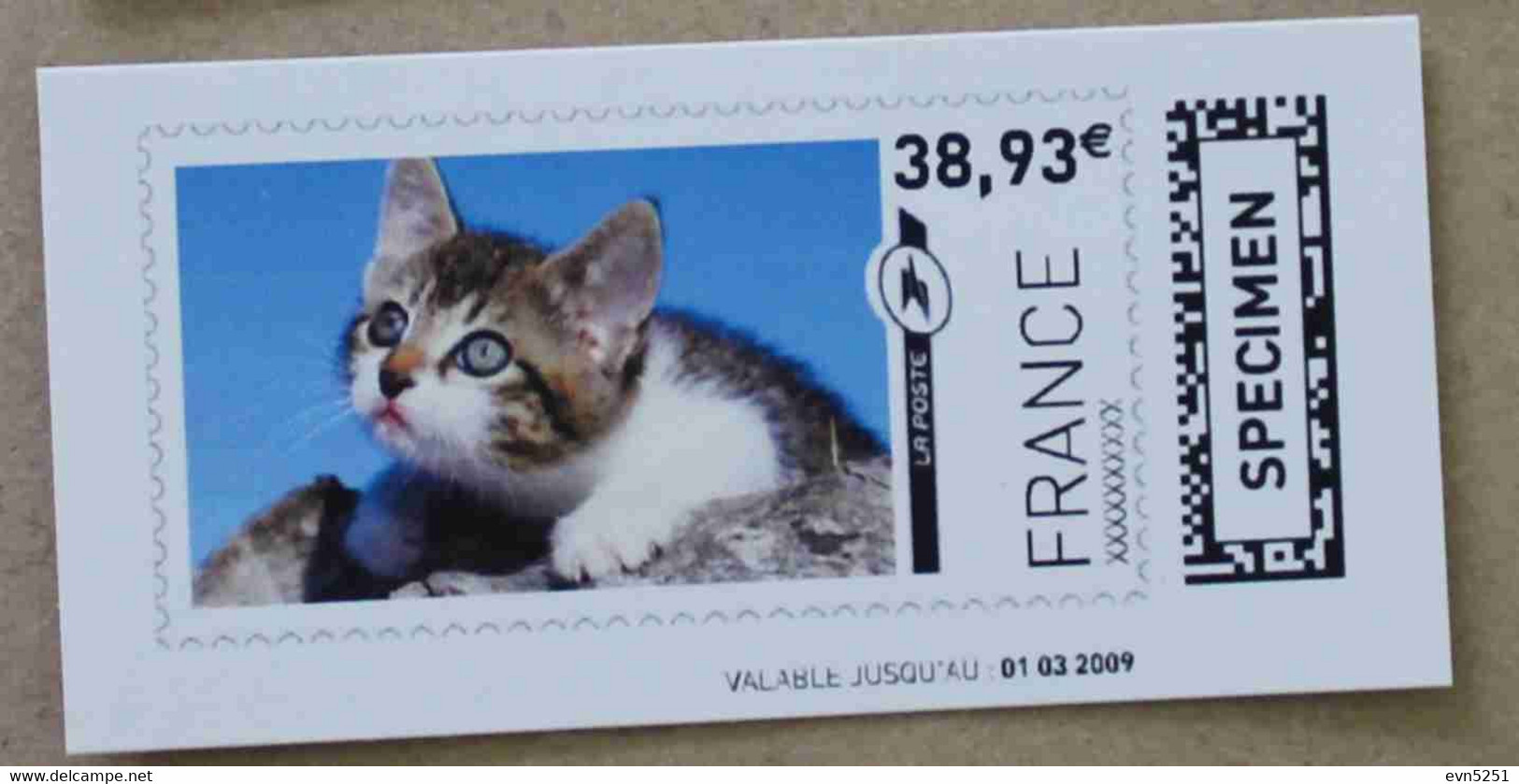 Ti02-01 :  SPECIMEN -  Chat 6.20 €  +  Chat 38.93 €  (autoadhésifs / Autocollants) - Specimen