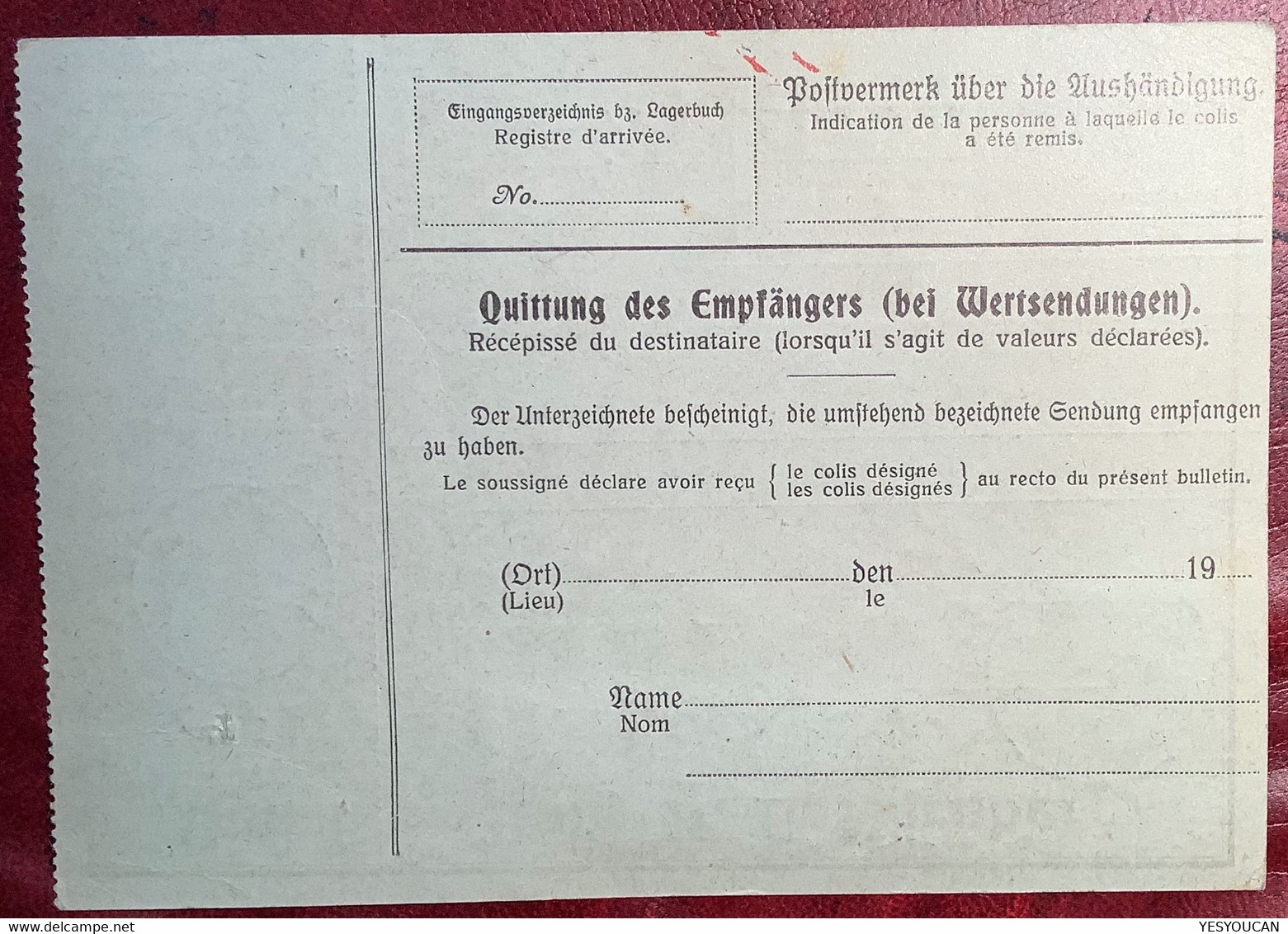 Bayern 85 II PERFIN G.B.N  GEBR. BING NÜRNBERG Paketkarte1915>Nyon Schweiz (Brief Toy Trains Train Jouet Spielzeug - Covers & Documents