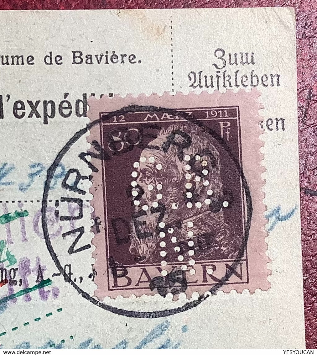 Bayern 85 II PERFIN G.B.N  GEBR. BING NÜRNBERG Paketkarte1915>Nyon Schweiz (Brief Toy Trains Train Jouet Spielzeug - Lettres & Documents