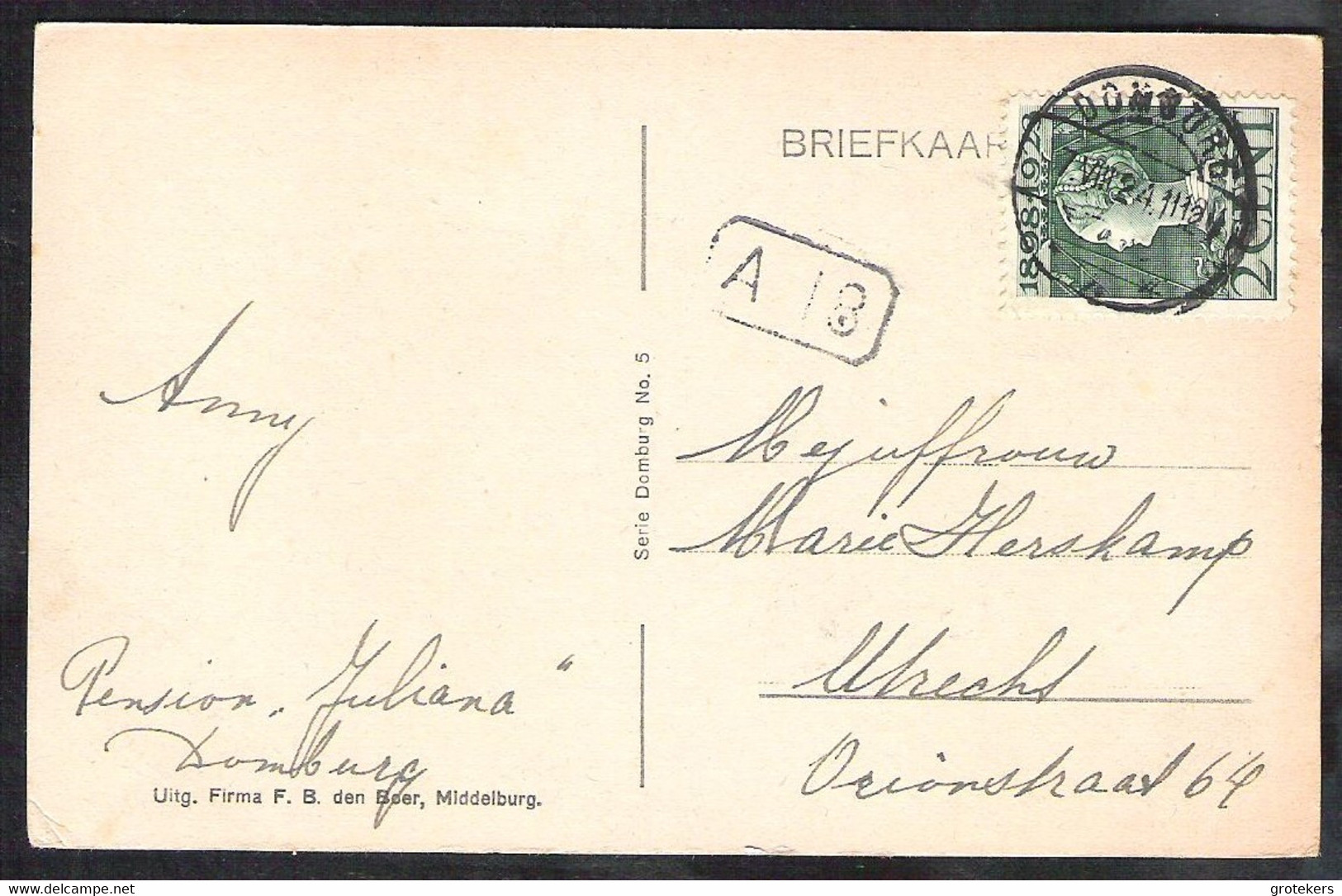 DOMBURG Mantelingen 1924 Ed.: Fa. F.B. Den Boer, Middelburg - Domburg