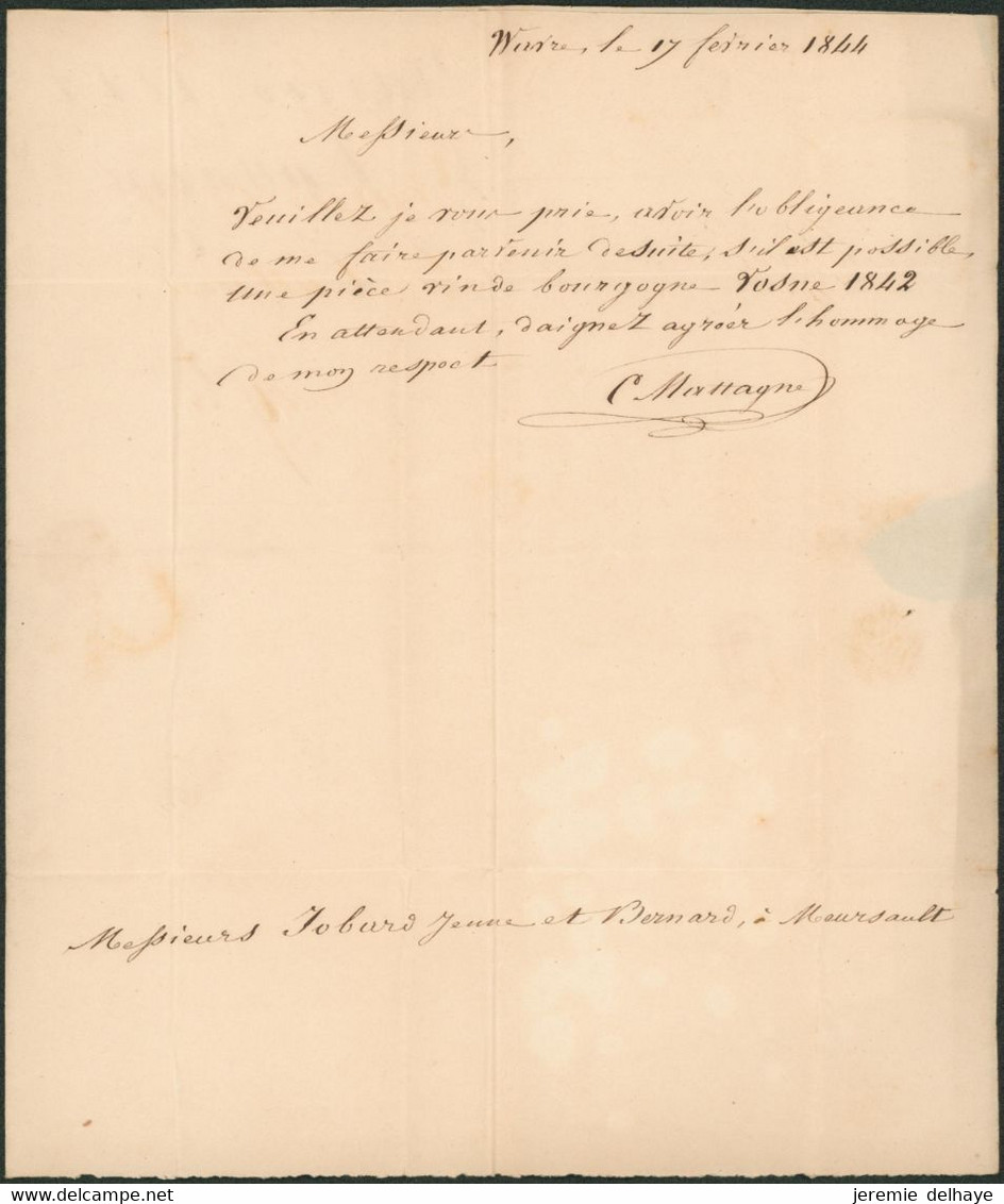 Précurseur - LAC Datée De Wavre (1844, Commande De Vins) + Griffe Ambulant B.3.R. > Mersault (Propriétaire En Vins) + - 1830-1849 (Belgique Indépendante)