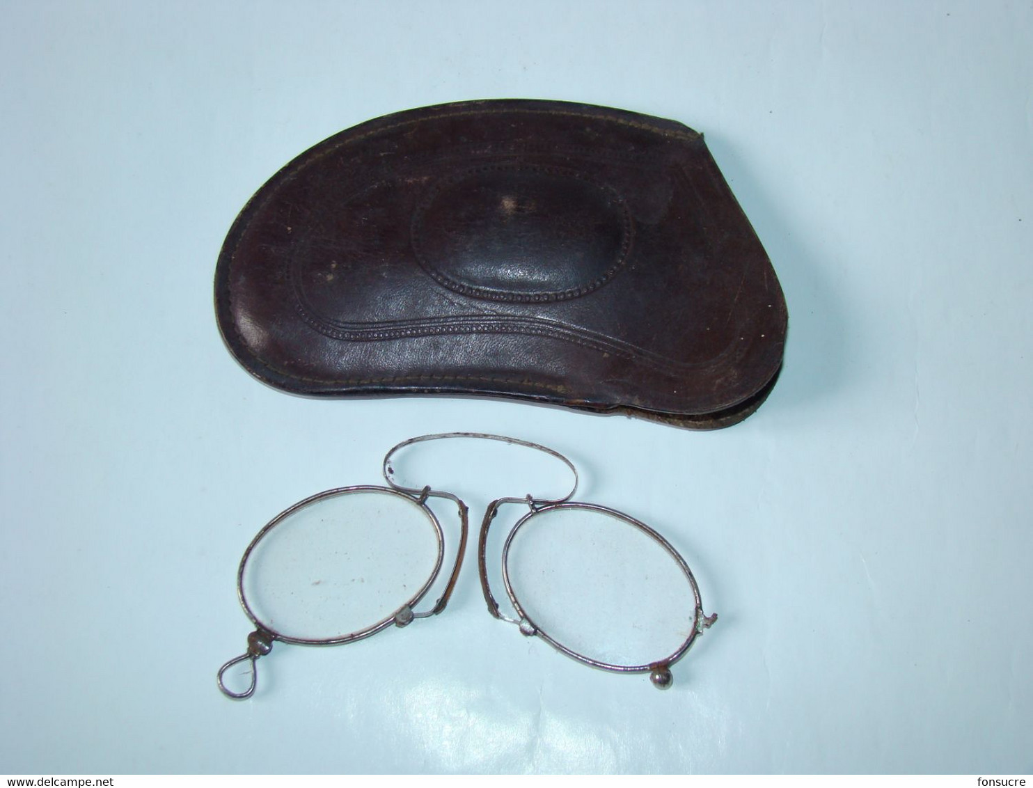 Ancienne Lunette Binocle Pince-nez + Etui En Cuir - Lunettes