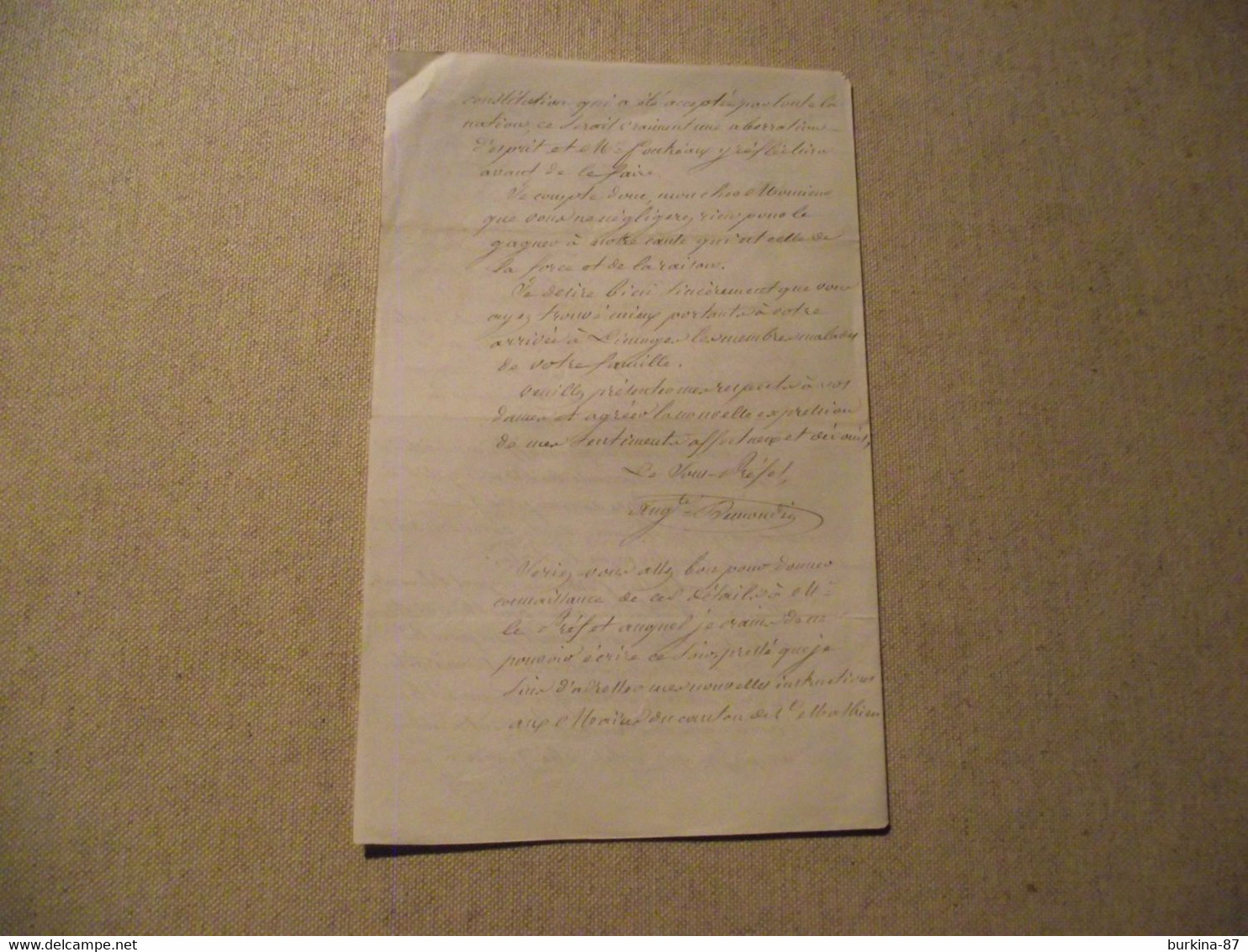 Lettre Du Sous Préfet De Rochechouart à Mr Le Député Tixier, Juillet1852 - Zeitungen - Vor 1800