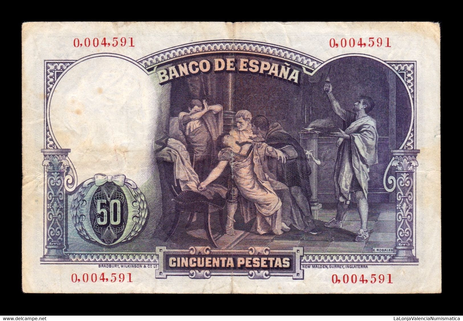 España Spain 50 Pesetas E. Rosales 1931 Pick 82 Low Serial Mbc Vf - 50 Pesetas