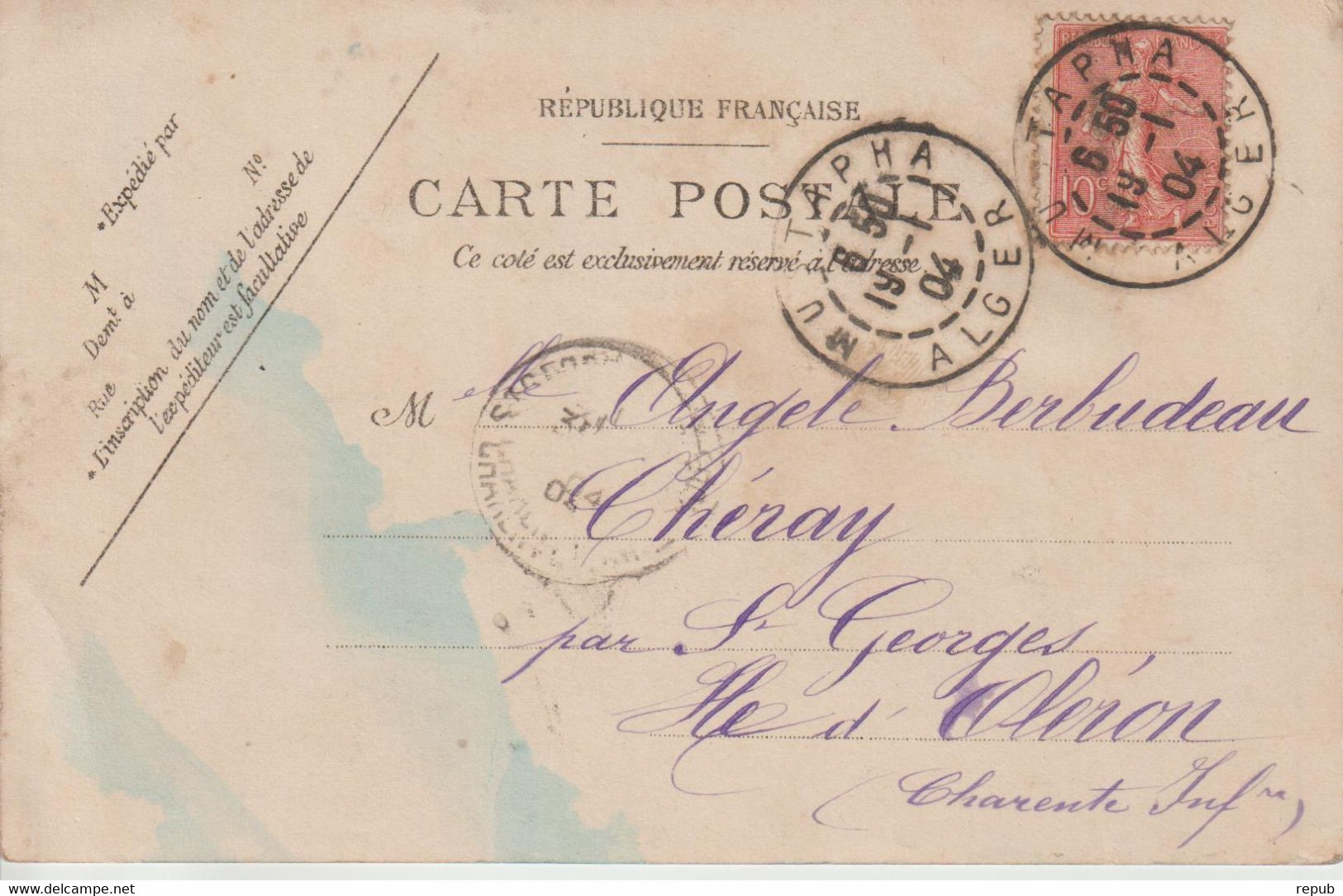CPA Alger Oblitération 1904 Mustapha Alger Pour La France - Otros & Sin Clasificación