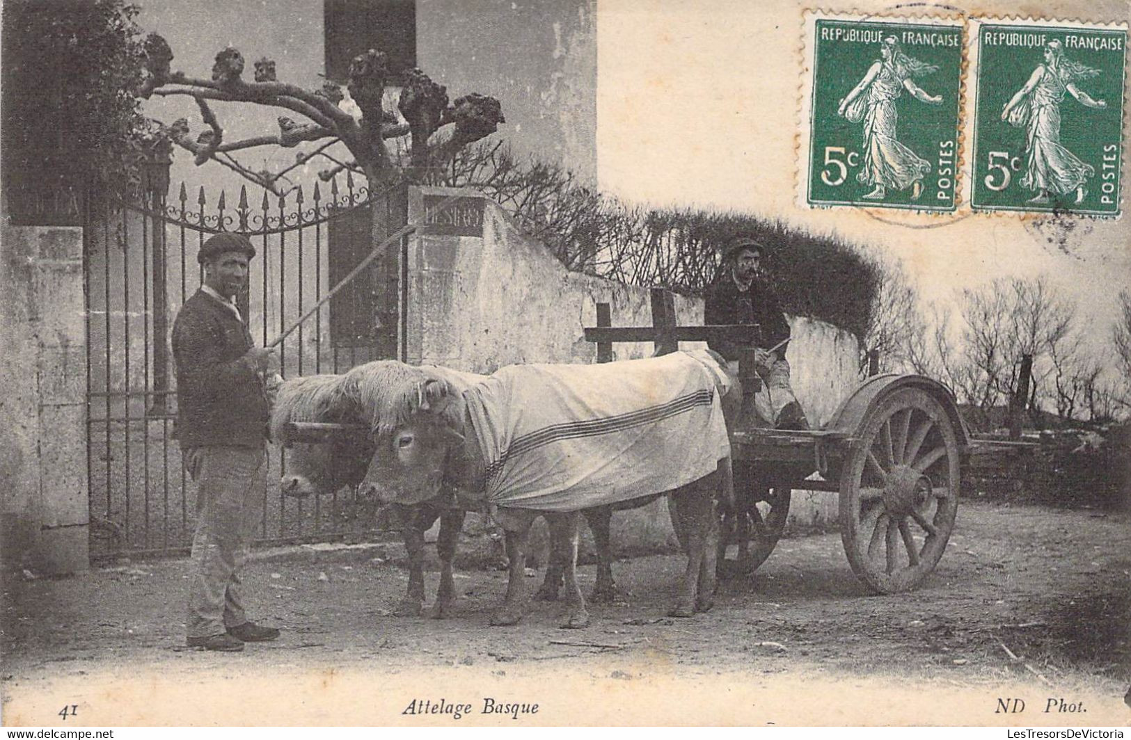 CPA Thèmes - Agriculture - Attelages - Lourdes - Attelage Basque - N. D. Phot. - Oblitérée Gironde 1909 - Animée - Equipaggiamenti