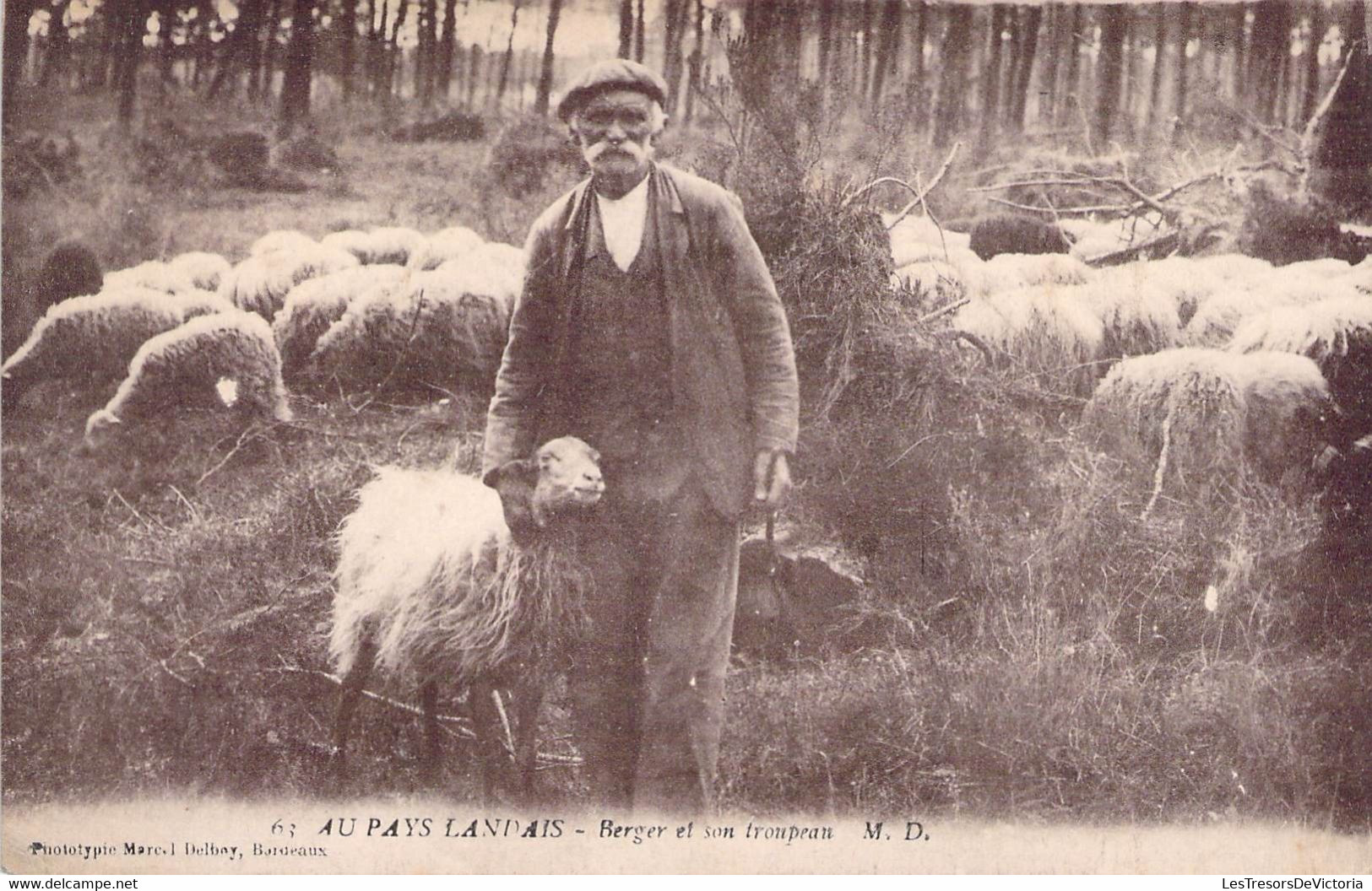 CPA Thèmes - Métiers - Paysans - Aux Pays Landais - Berger Et Son Troupeau - M.D. - Phototypie Marcel Delboy - Farmers