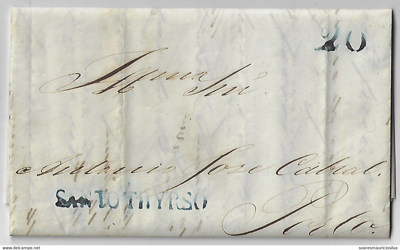 Portugal 1853 Fold Cover Sent From Santo Thirso Or Saint Thyrsus (June 16th) To Porto Postage Rate Cancel 20 Réis - ...-1853 Préphilatélie