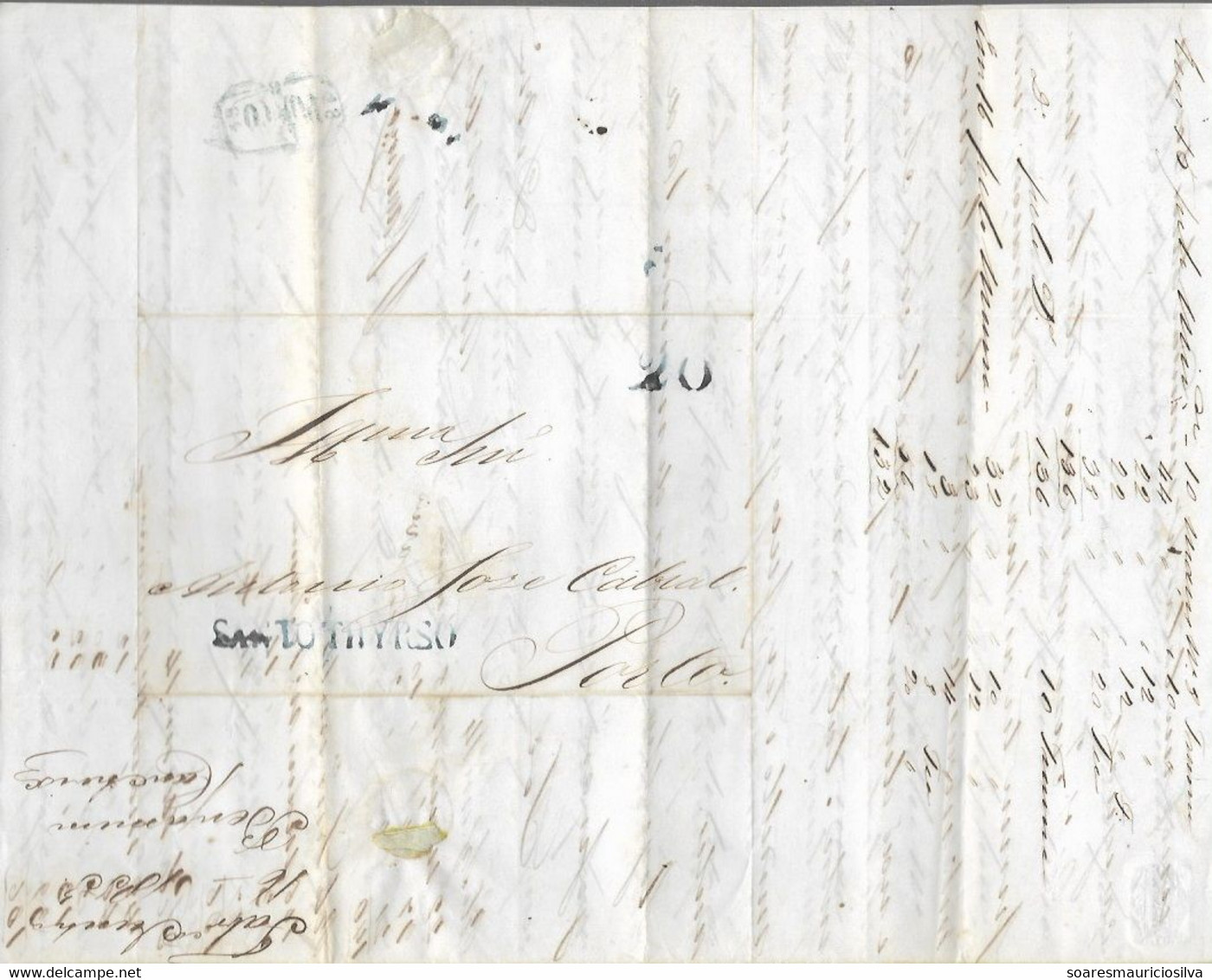 Portugal 1853 Fold Cover Sent From Santo Thirso Or Saint Thyrsus (June 16th) To Porto Postage Rate Cancel 20 Réis - ...-1853 Préphilatélie