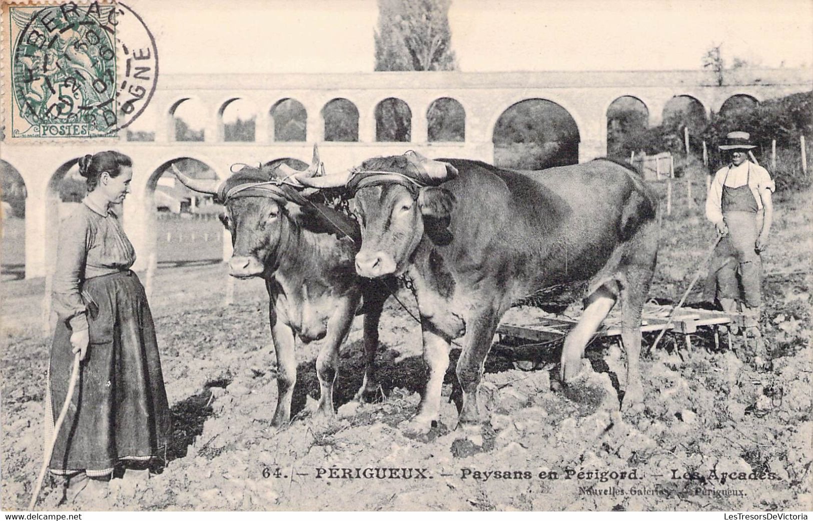 CPA Thèmes - Agriculture - Périgeux - Paysans En Péridgord - Les Arcades - Oblitérée Hiberac Et Paris 1907 - Animée - Attelages