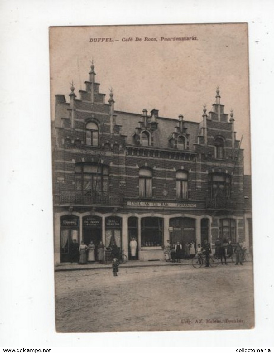 1 Oude Postkaart  DUFFEL   Paardenmarkt Café De Roos  Afspanning Statie Van Den Tram  1909 - Duffel