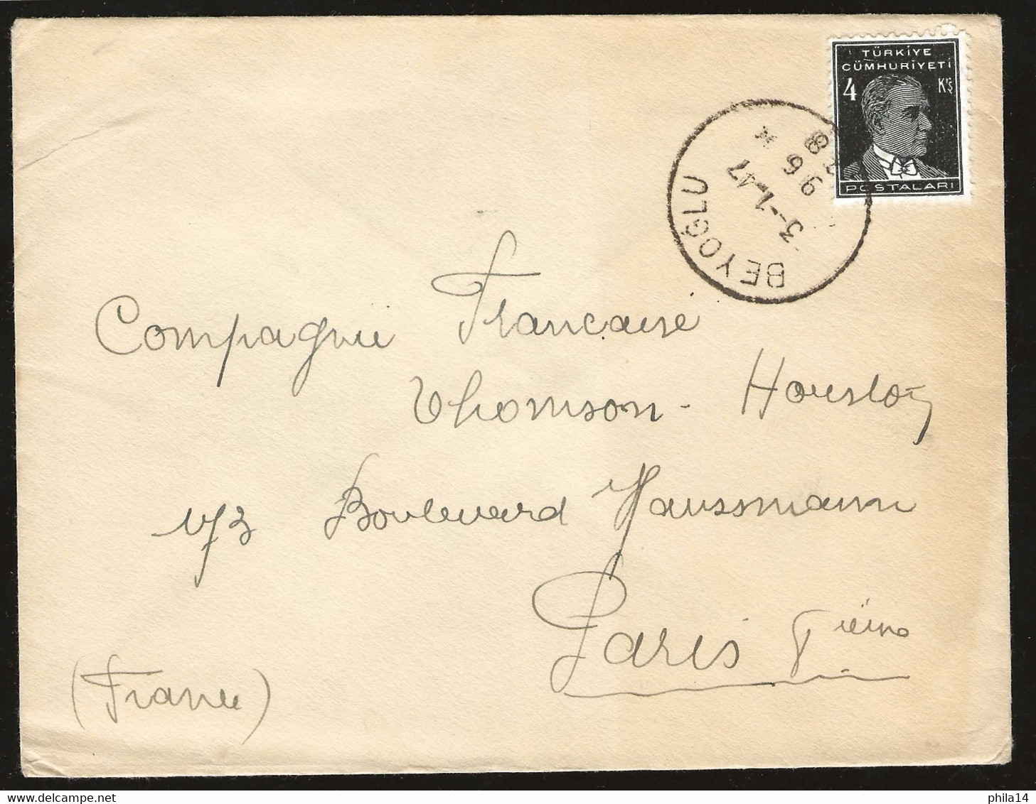 ENVELOPPE TURQUIE BEYOGLU 1996 POUR PARIS FRANCE - Cartas & Documentos