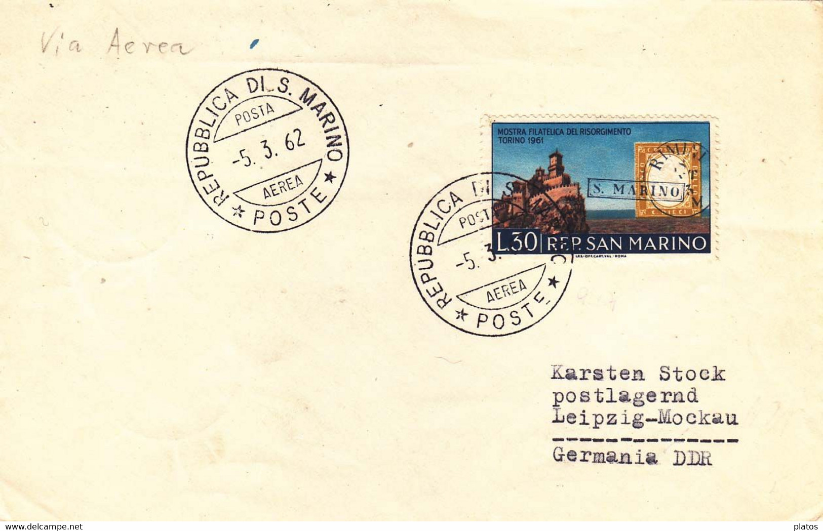 N - Lettera Da S. Marino Per La Germania Orientale L. 30 -  Destinazione Rara - Brieven En Documenten