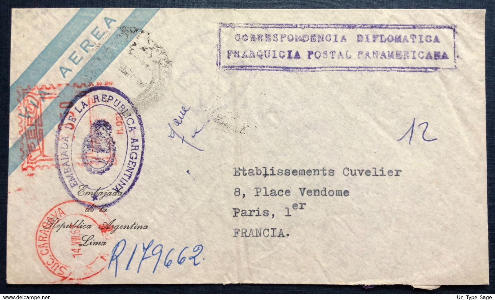 Argentine, Griffe Correspondencia Diplomatica Sur Enveloppe Pour La France 14.VIII.1967 - (B4180) - Lettres & Documents
