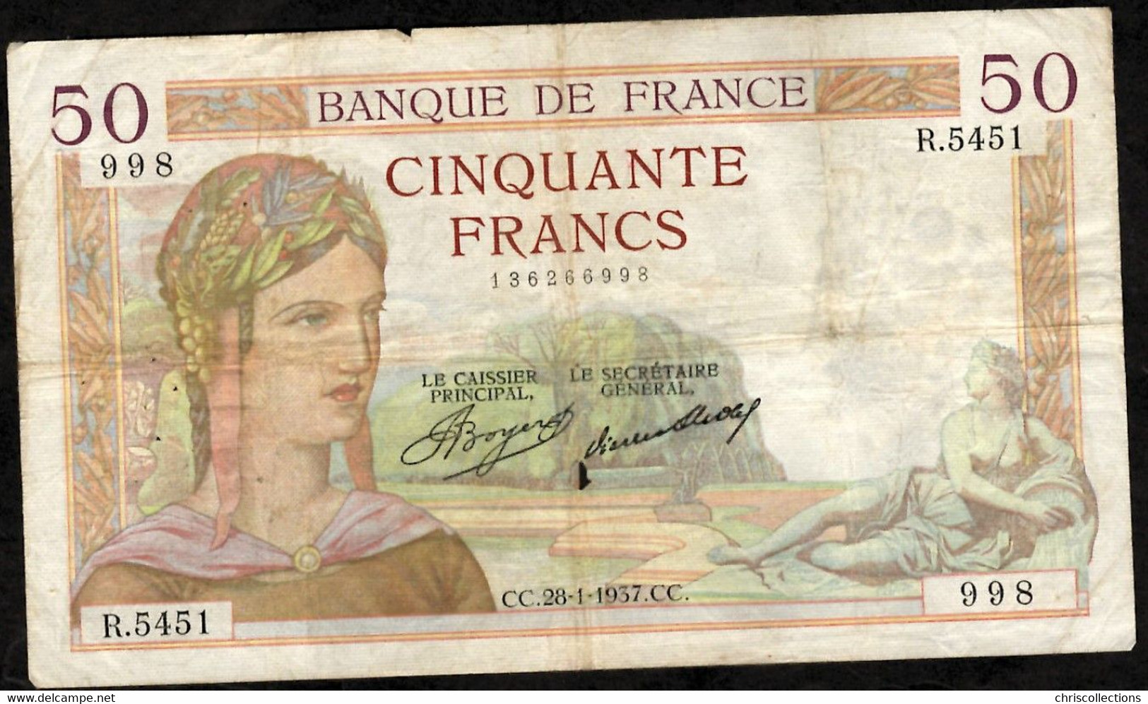 FRANCE - 50 Francs CERES - 28.1.1937 - F: 17/33 - AB - R.5451//998 - 50 F 1934-1940 ''Cérès''