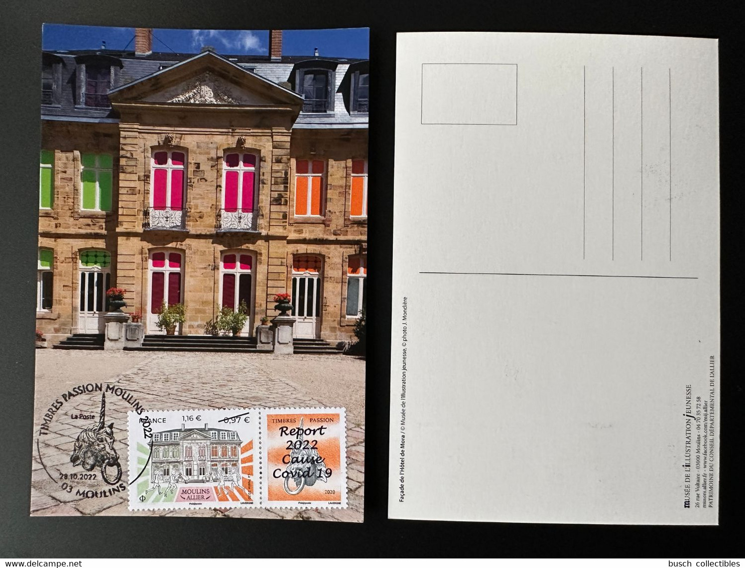 France 2022 YT 5437A Carte Maximum Card Surchargé Moulins Allier Salon Timbres Passions Hôtel De Mora - 2020-…
