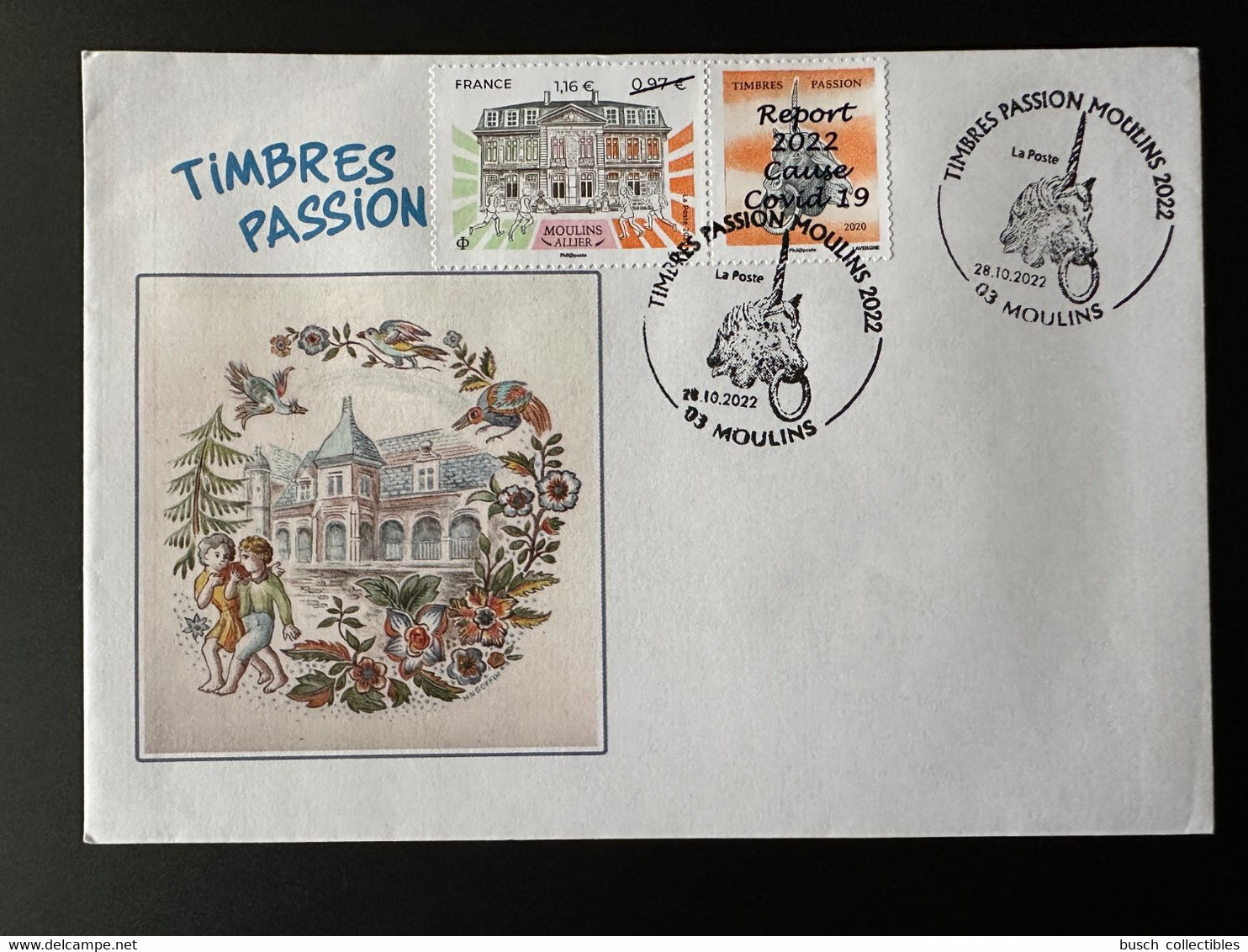 France 2022 YT 5437A Enveloppe FDC 1er Jour Surchargé Moulins Allier Salon Timbres Passions - 2020-…