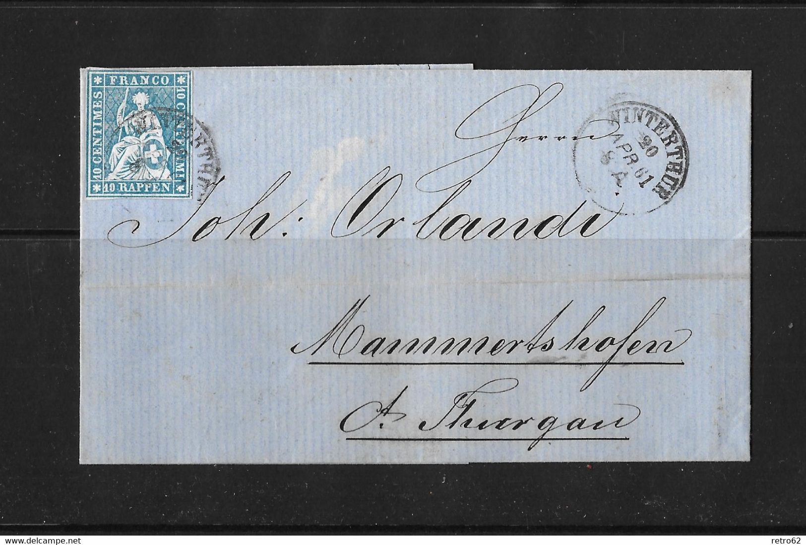 1854-1862 HELVETIA / STRUBEL (Ungezähnt) → Briefhülle WINTERTHUR Nach Mammertshofen   ►SBK-23B4.Vb / Prima Schnitt◄ - Storia Postale