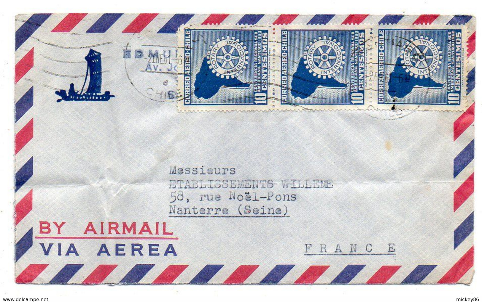 CHILI --1961--SANTIAGO  Pour NANTERRE-92 (France )  , Timbres  Sur Lettre...cachet - Chile