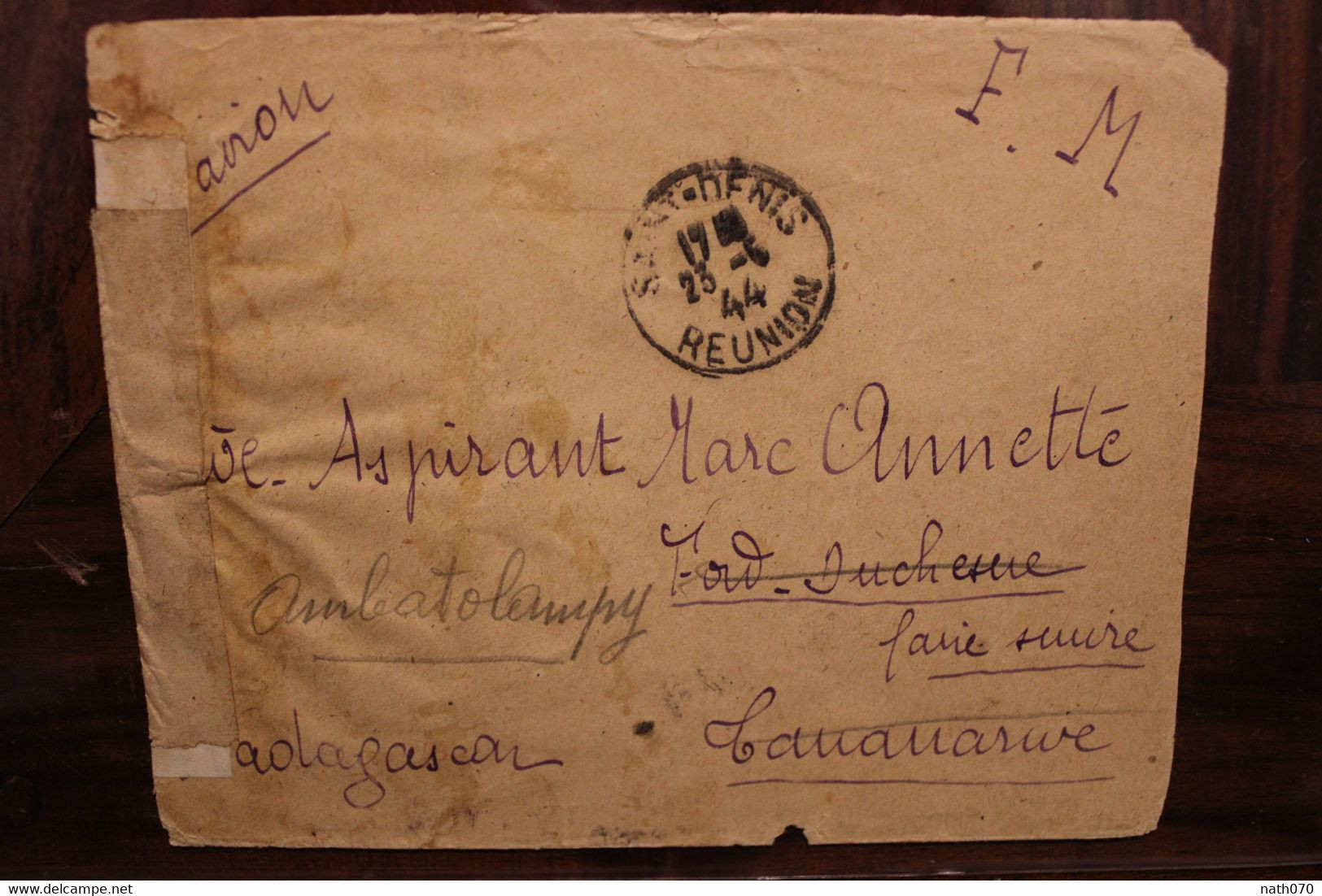 1944 Réunion Double Censure Fort Duchesse Ambatolampy Madagascar FM Contrôle Postal G 22 Cover Censor Zensur Rare !!! - Lettres & Documents