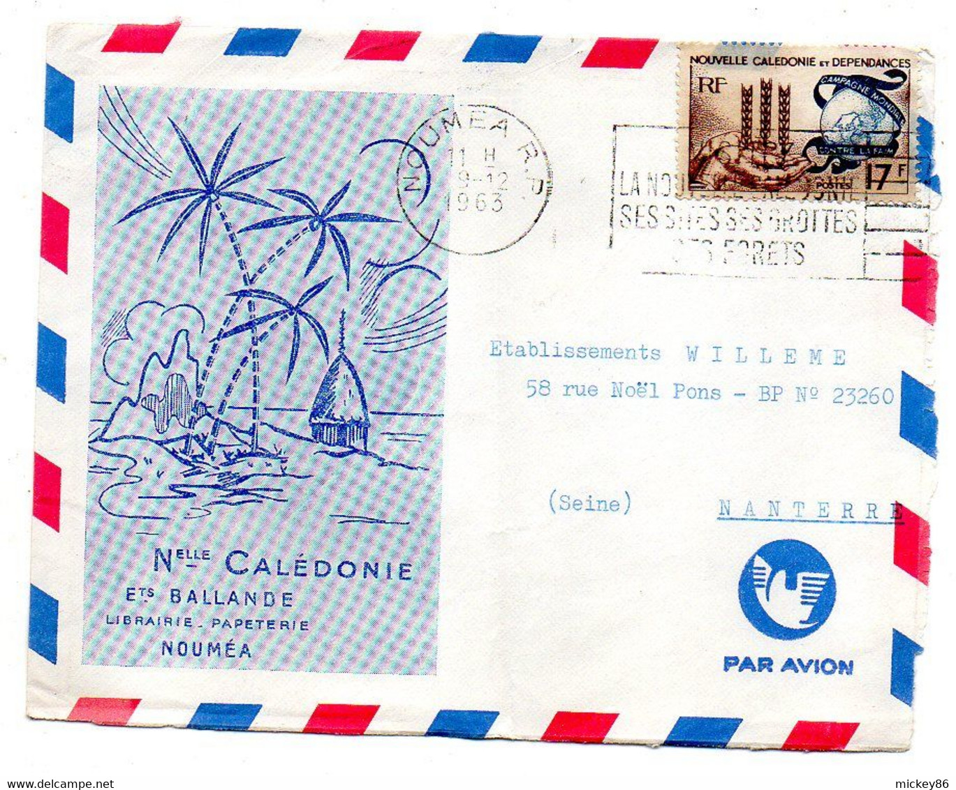 NOUVELLE CALEDONIE--1963--Devant De Lettre Illustrée  NOUMEA  Pour NANTERRE-92 (France ) ,timbre Seul  Sur Lettre.cachet - Brieven En Documenten