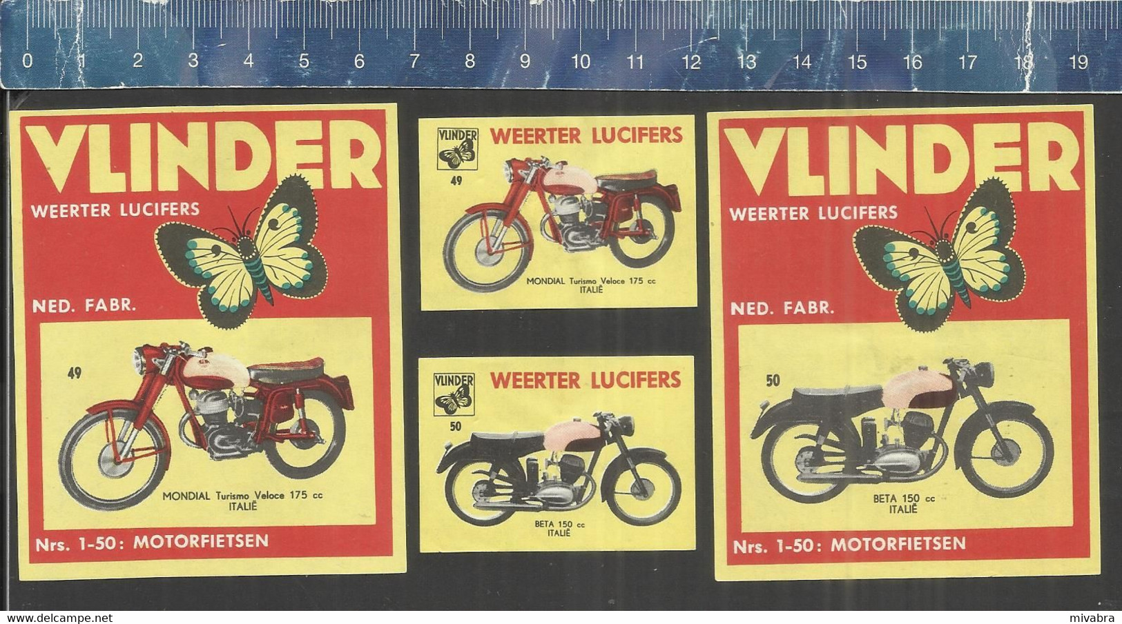 MOTO - TRIUMPH NSU SPARTA NORTON BSA BMW MAICO ADLER DKW ZUNDAPP PANONIA ETC.....VLINDER matchbox labels THE NETHERLANDS