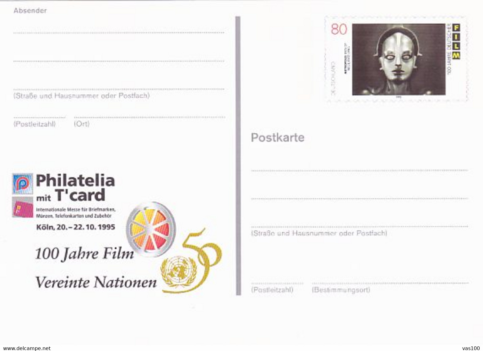 UNITED NATIONS ANNIVERSARY PHILATELIC EXHIBITION, FILM, PC STATIONERY, ENTIER POSTAL, 1995, GERMANY - Postales - Nuevos