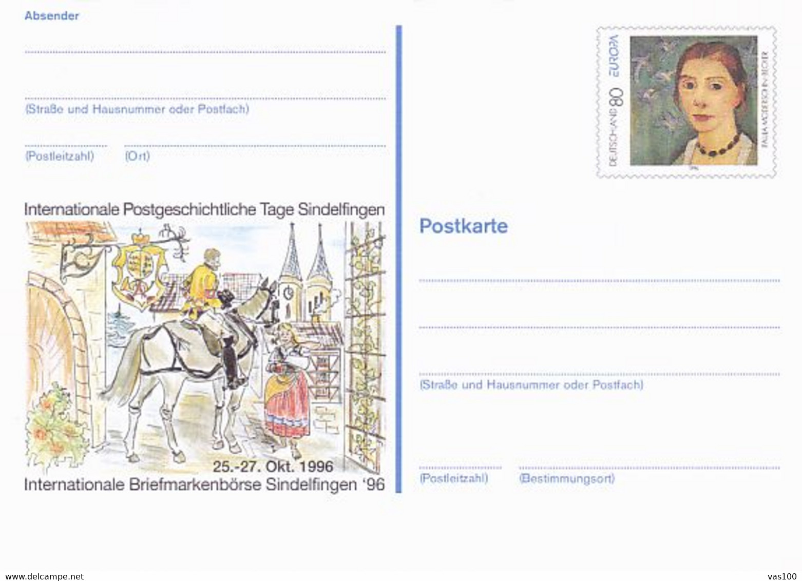 SINDELFINGEN PHILATELIC EXHIBITION, PAINTING, PC STATIONERY, ENTIER POSTAL, 1996, GERMANY - Cartes Postales - Neuves