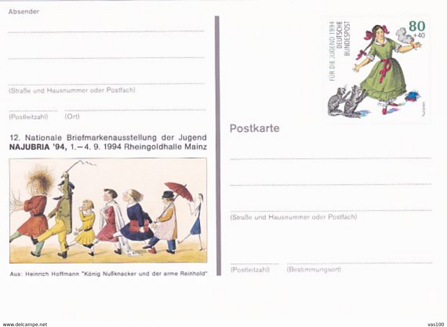 YOUTH PHILATELIC EXHIBITION, CHILDRENS, PC STATIONERY, ENTIER POSTAL, 1994, GERMANY - Postkarten - Ungebraucht