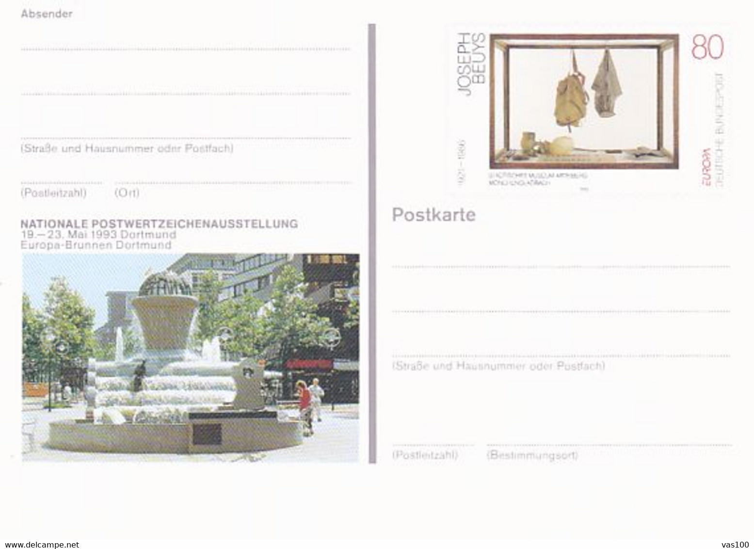 DORTMUND EUROPA FOUNTAIN, PAINTING, PC STATIONERY, ENTIER POSTAL, 1993, GERMANY - Postcards - Mint