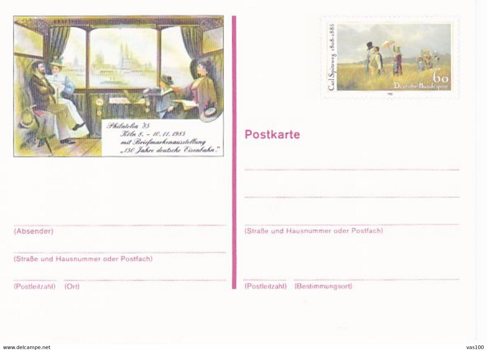 KOLN PHILATELIC EXHIBITION, TRAIN, PAINTING, PC STATIONERY, ENTIER POSTAL, 1985, GERMANY - Postcards - Mint