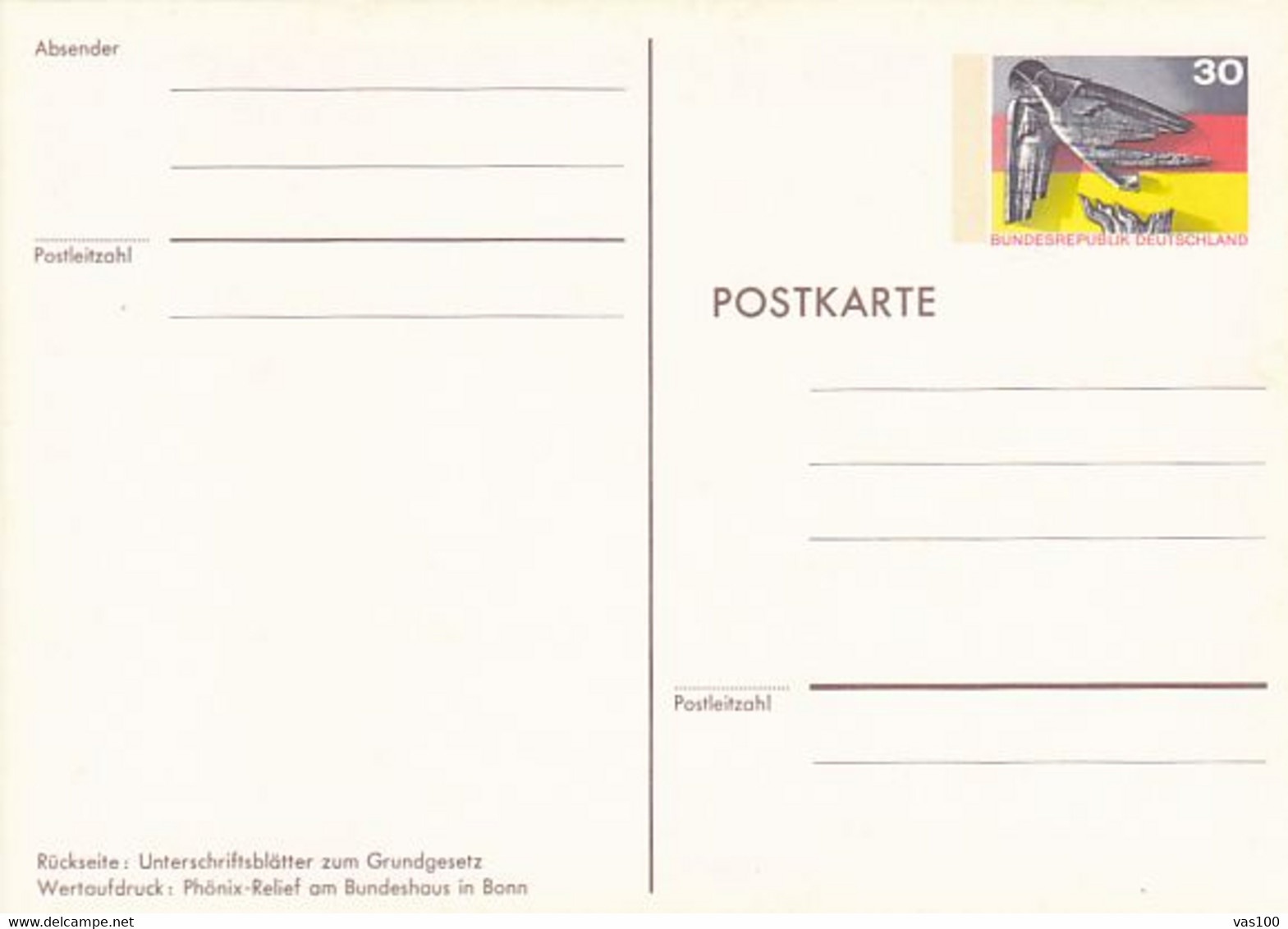 FEDERAL REPUBLIC ANNIVERSARY, PC STATIONERY, ENTIER POSTAL, 1974, GERMANY - Postkarten - Ungebraucht
