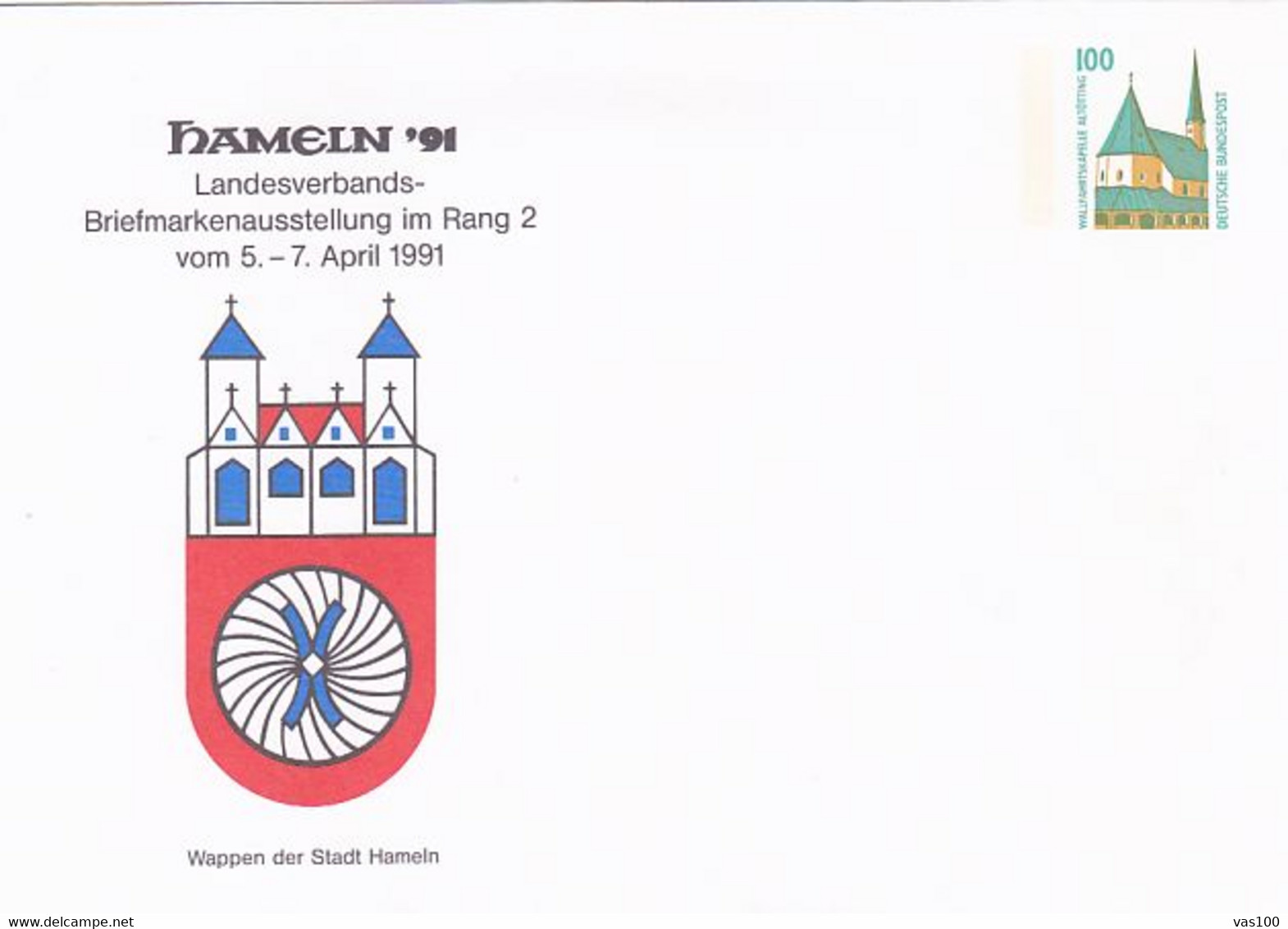 HAMELN PHILATELIC EXHIBITION, CHAPEL, COVER STATIONERY, ENTIER POSTAL, 1991, GERMANY - Covers - Mint