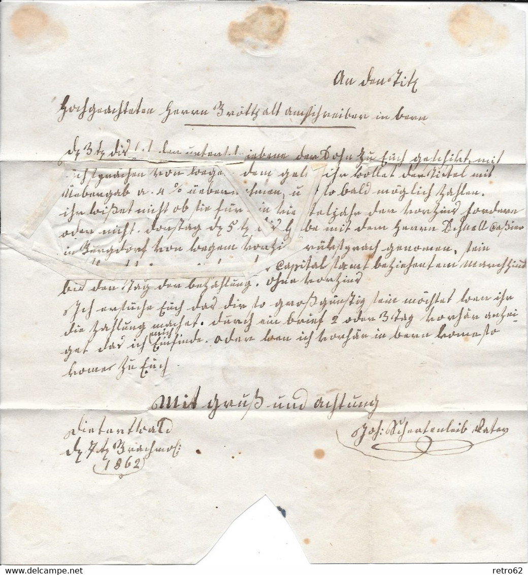 1854-1862 HELVETIA / STRUBEL (Ungezähnt) → Siegelbrief Von KRAUCHTHAL (kursiv Stempel) Nach BERN    ►SBK-23B4.Vb◄ - Briefe U. Dokumente