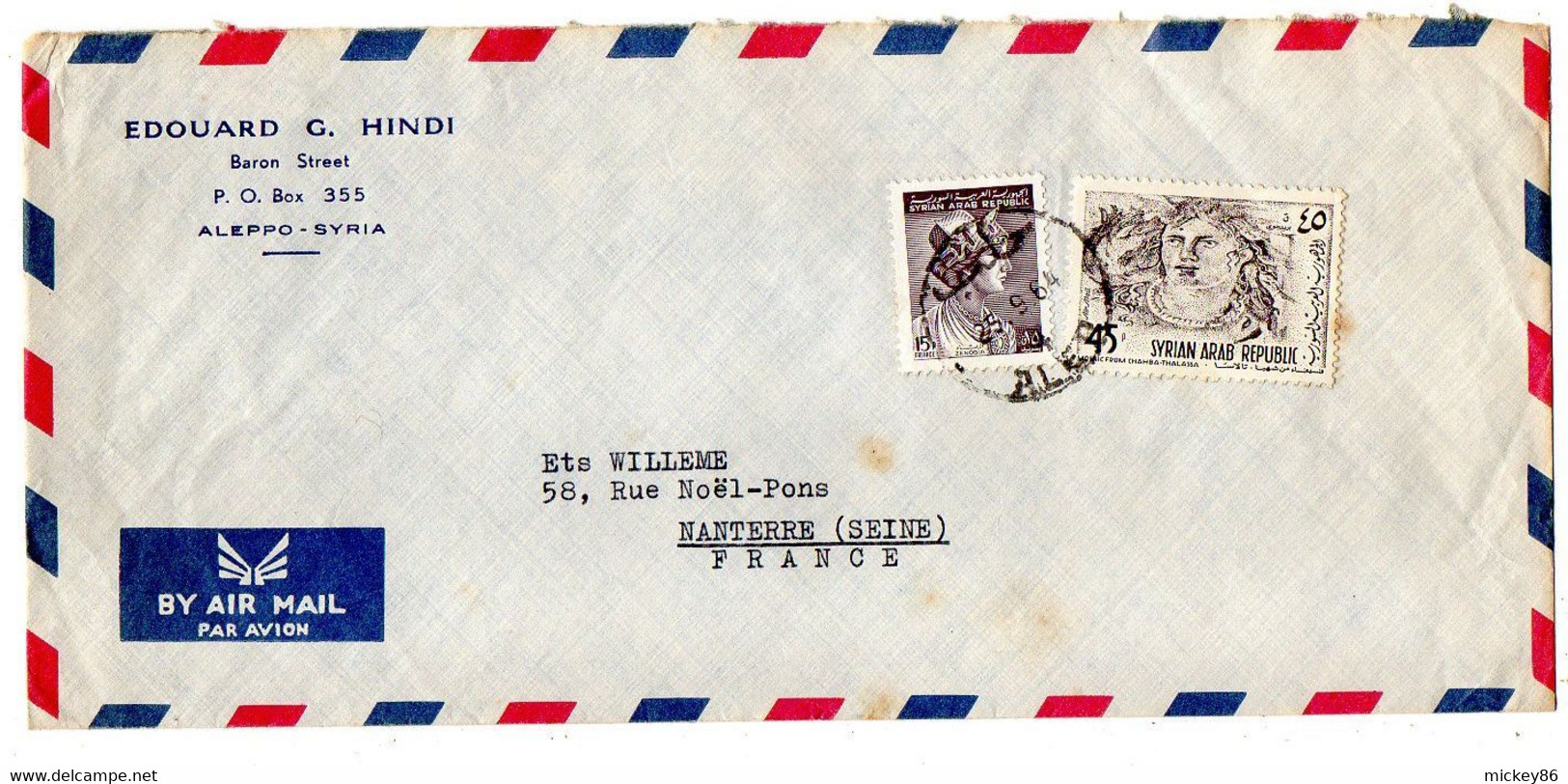 SYRIE--1964--lettre ALEP  Pour NANTERRE-92 (France ) ,timbres Sur Lettre.....cachet - Siria