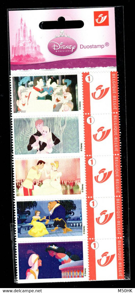 Belgique - Duostamp - Disney , Les Princesses - Neuf , Feuillet Complet De 5 Timbres Sous Blister D'origine - Autres & Non Classés