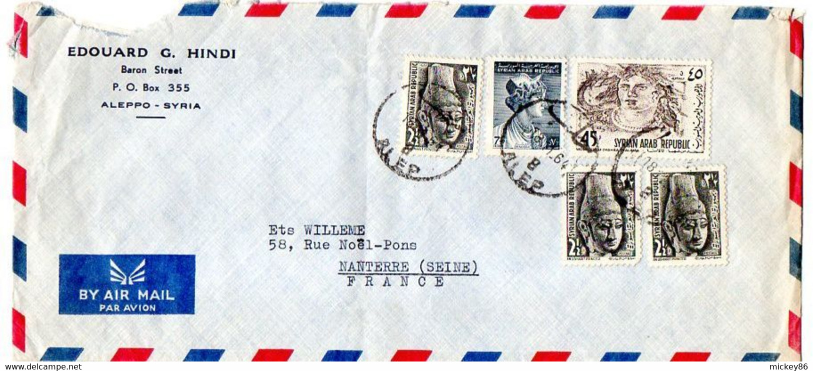 SYRIE--1964--lettre ALEP  Pour NANTERRE-92 (France ) ,timbres Sur Lettre.....cachet - Syrien
