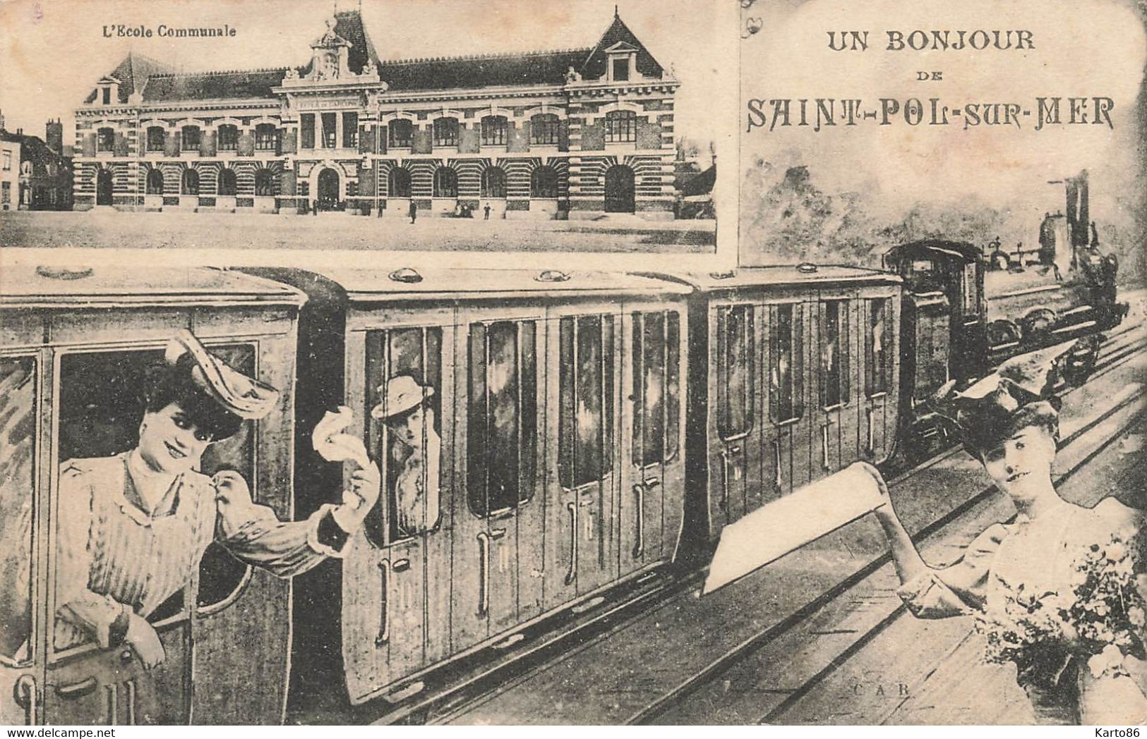 St Pol Sur Mer * Souvenir Du Village , Un Bonjour ! * Train Gare école Communale - Saint Pol Sur Mer