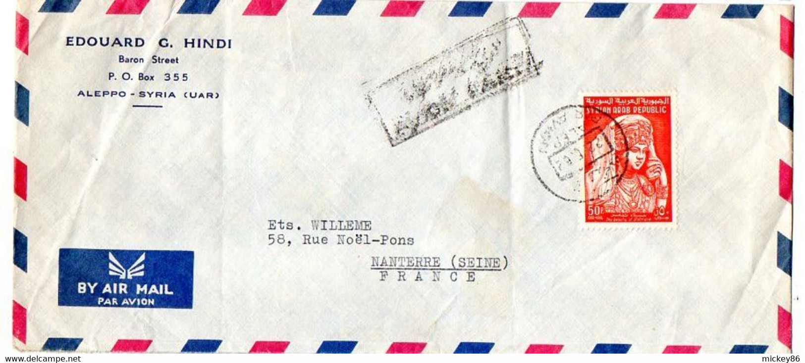SYRIE--1962--lettre ALEP  Pour NANTERRE-92 (France ) ,timbre Seul Sur Lettre.....cachet - Syrie