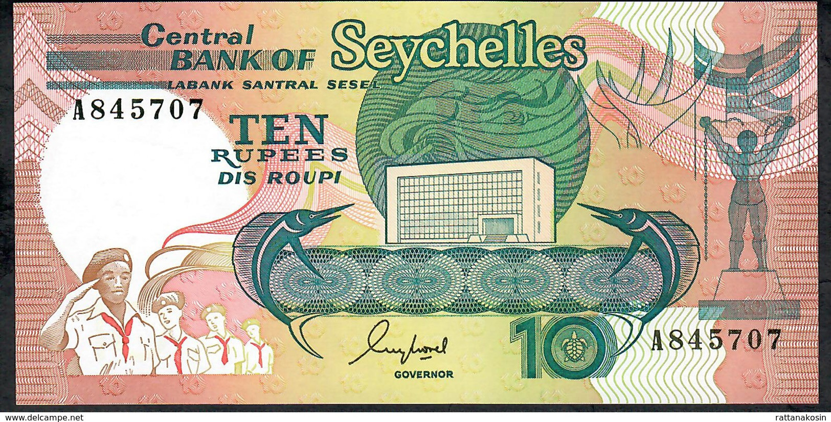 SEYCHELLES P32 10 RUPEES (1989) Prefix A         UNC. - Seychelles