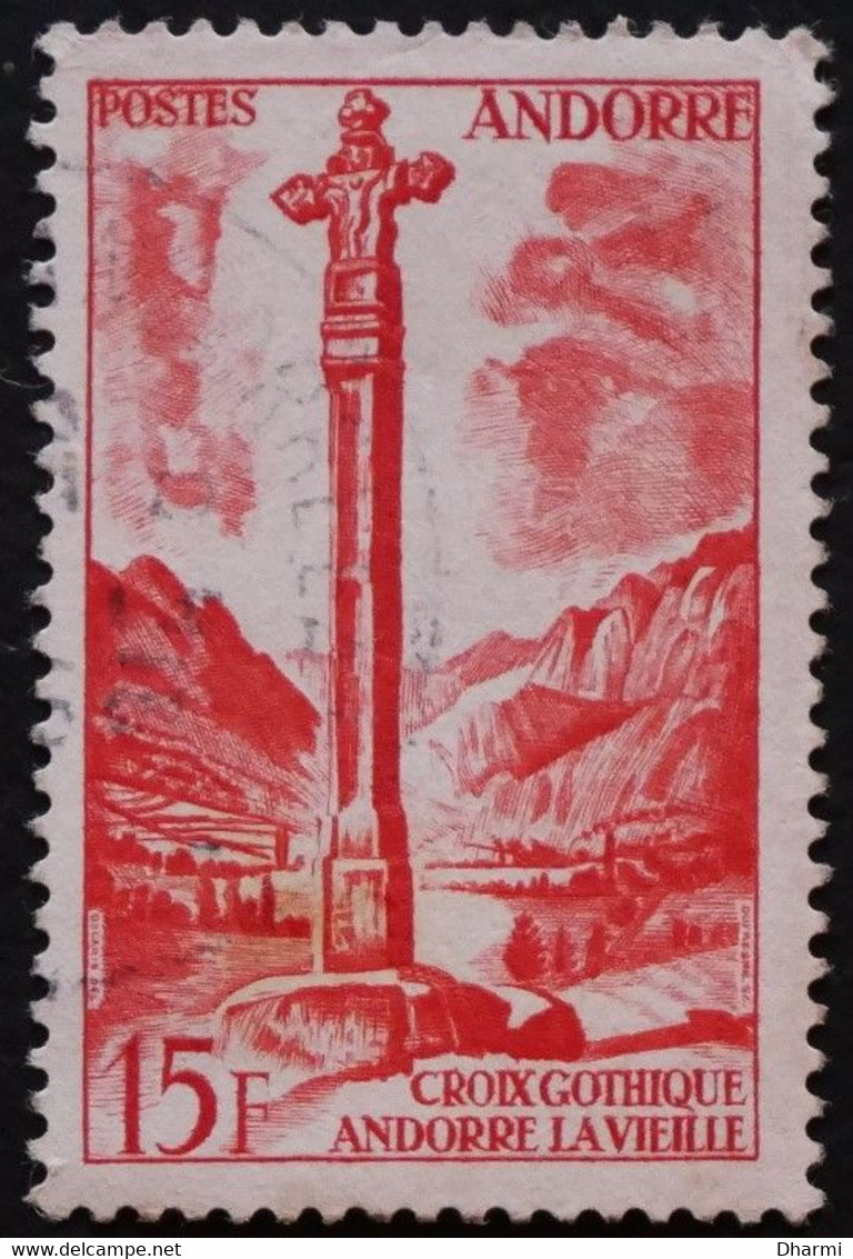 ANDORRE FR 1955 N°146 Oblitéré - 15F Rouge Croix Gothique Andorre-la-vieille - Used - Usados