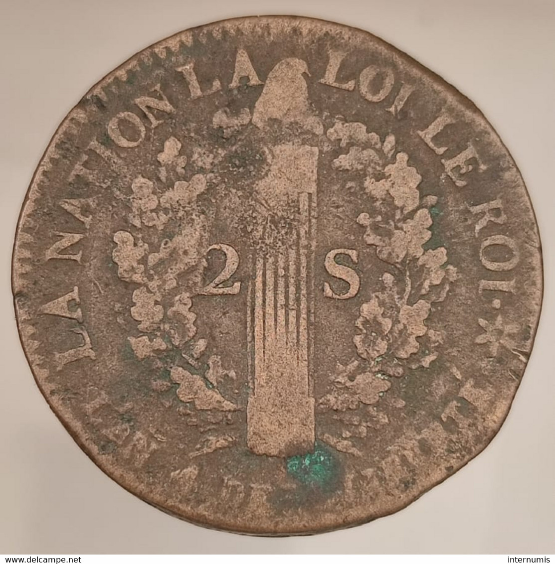 France, 2 Sols, 1792 - BB An4, , Cuivre (Copper), Gad.24 - 1792-1975 Nationale Conventie