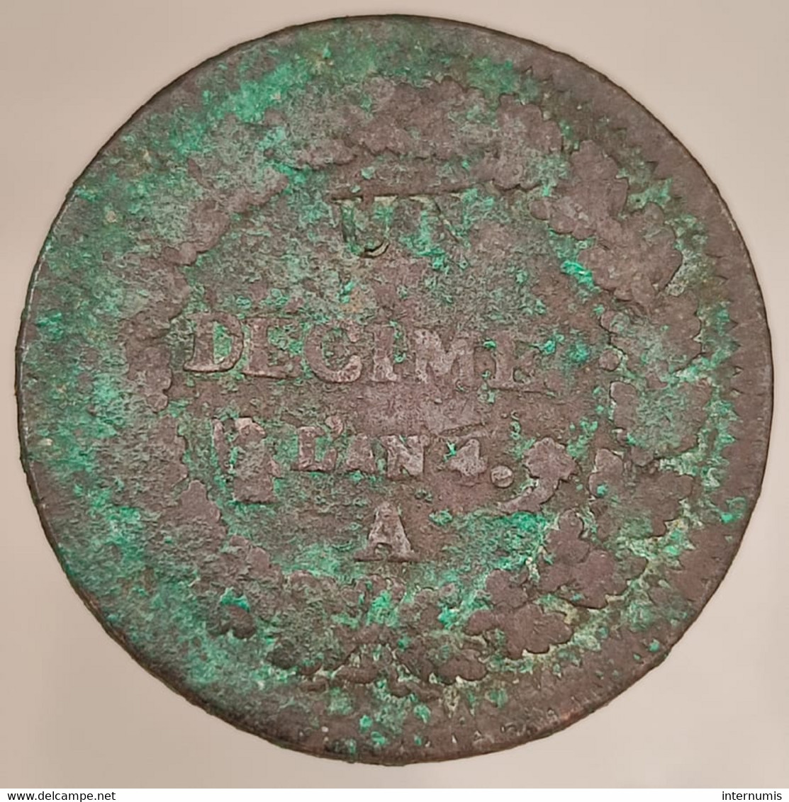 France, DUPRÉ, Un Décime - MODIFICATION DU 2 DÉCIMES, An 4 - A, Cuivre (Copper), B (VG), Gad.186, F.127/1 - 1795-1799 Direttorio