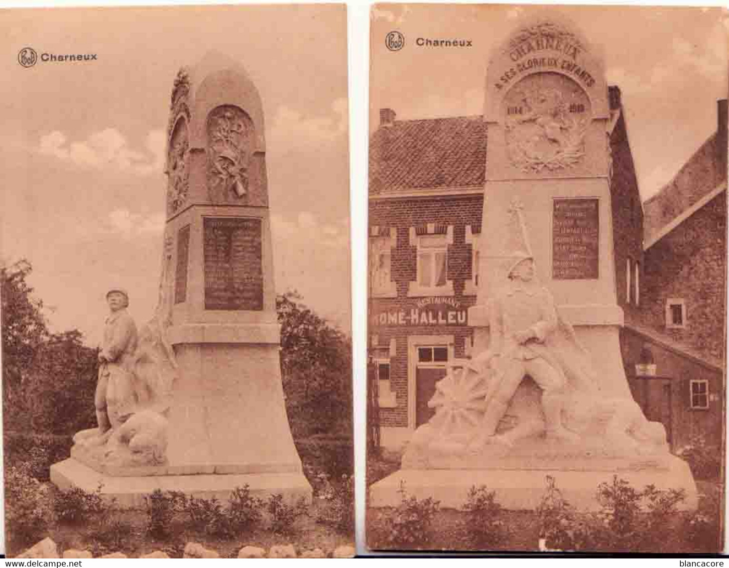 Charneux ( Herve ) Monument Aux Morts  Réunion De 2 Cartes - Herve