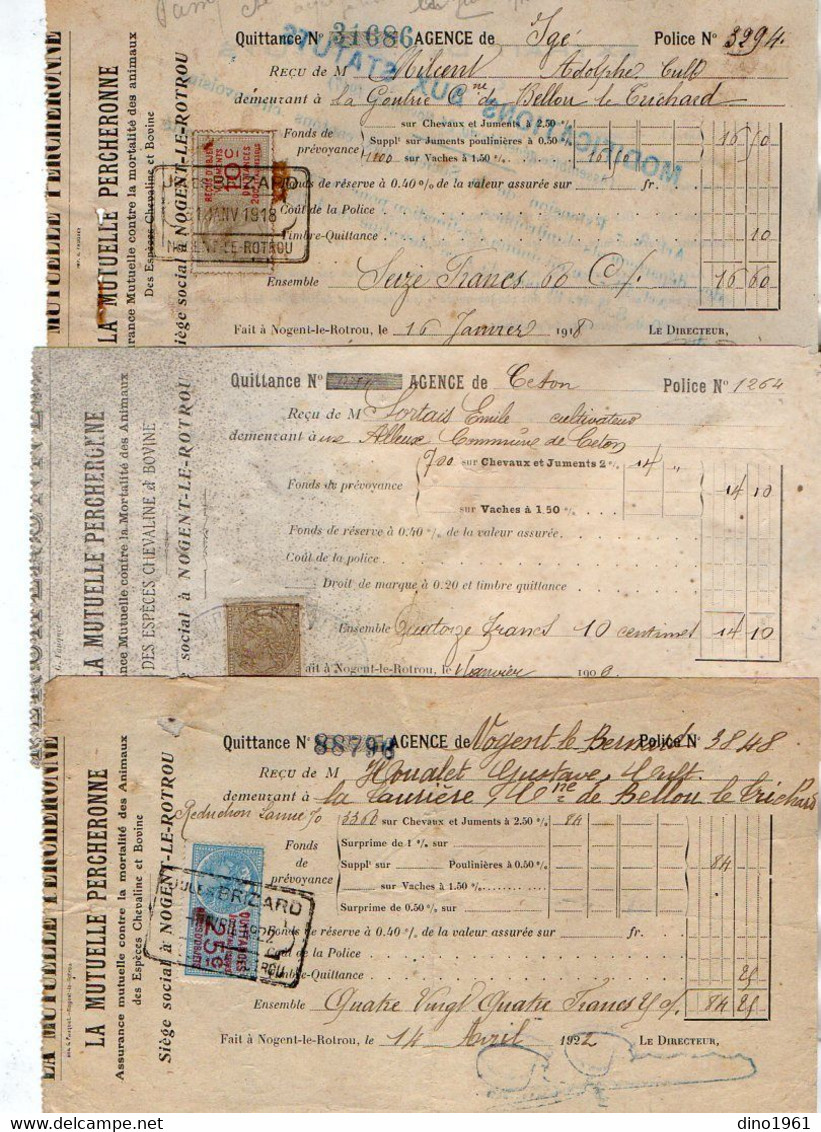 VP21.537 - MORTAGNE AU PERCHE X NOGENT LE ROTROU 1926 / 36 - Lettre & 6 Quittances De  ¨ LA MUTUELLE PERCHERONNE ¨ - Banco & Caja De Ahorros