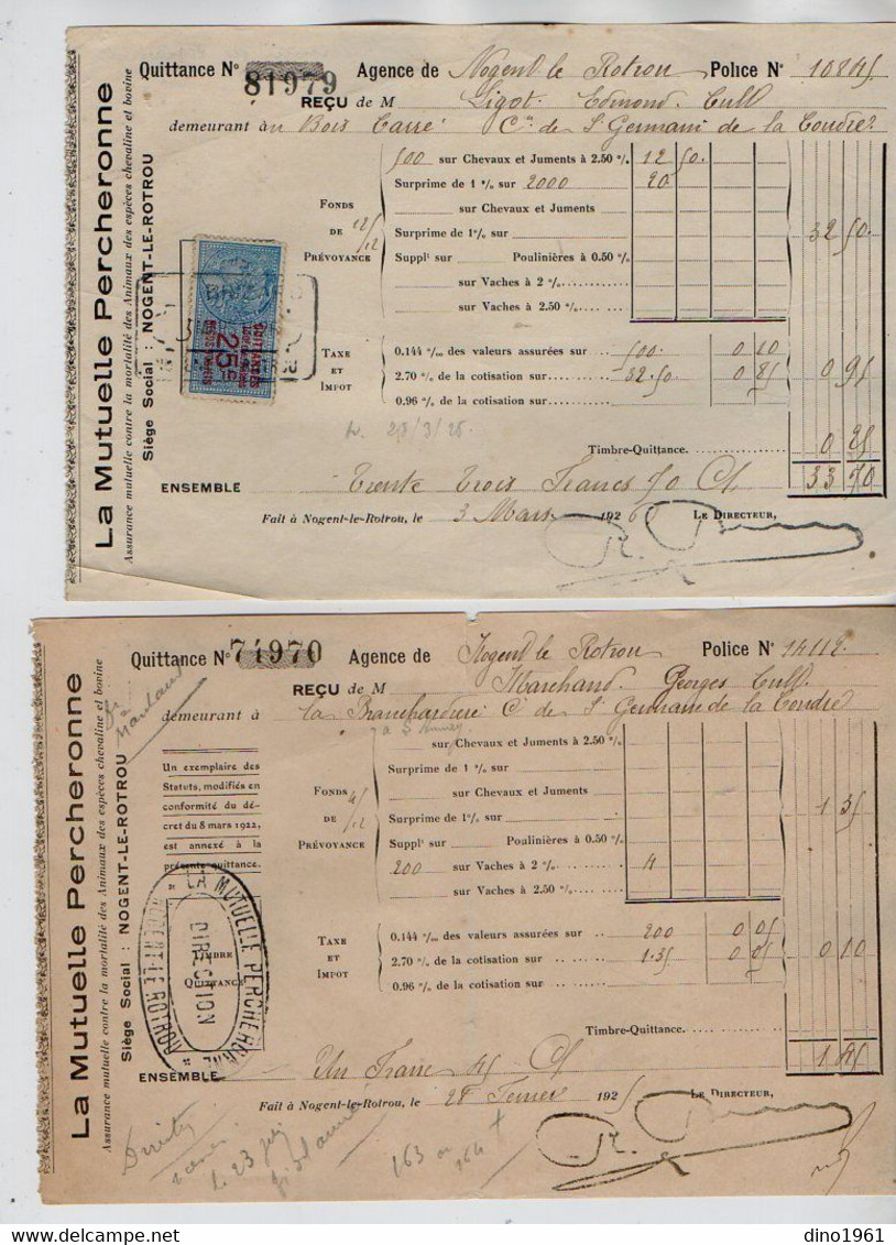 VP21.537 - MORTAGNE AU PERCHE X NOGENT LE ROTROU 1926 / 36 - Lettre & 6 Quittances De  ¨ LA MUTUELLE PERCHERONNE ¨ - Banco & Caja De Ahorros