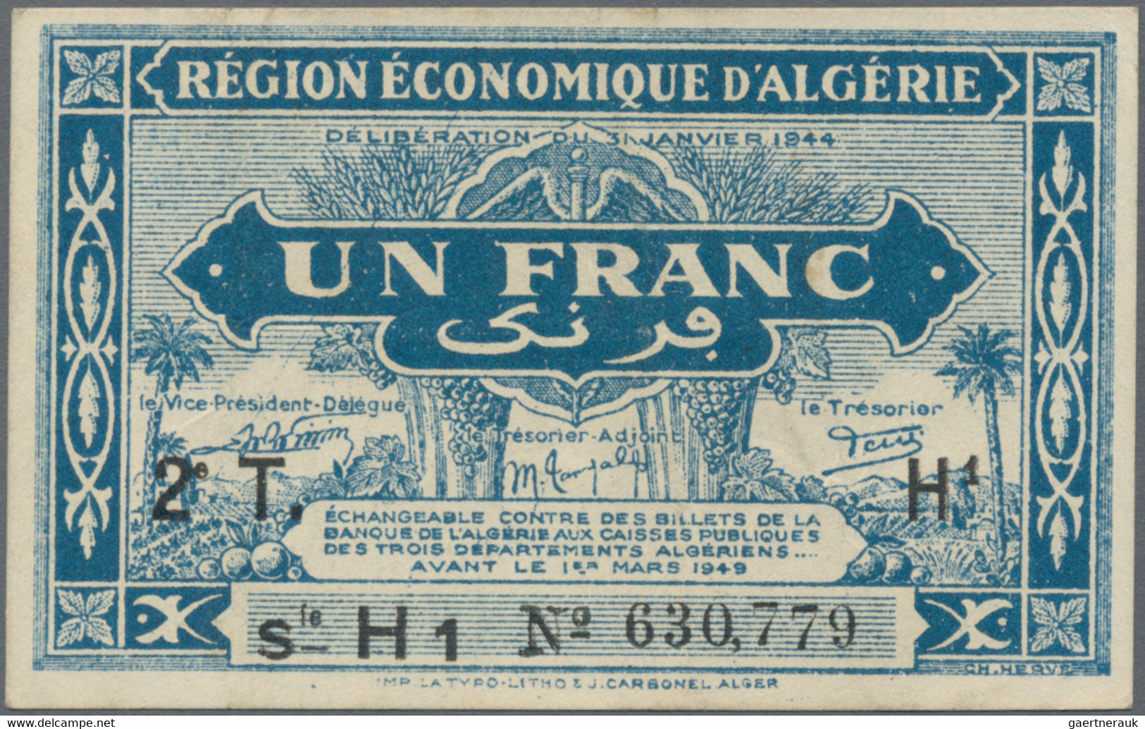 Algeria: Trésorerie - Région Économique D'Algérie, Lot With 4 Banknotes L.1944 S - Algerien